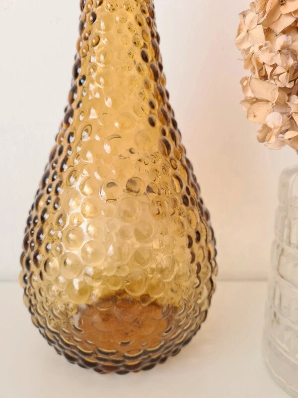 Ancien Rossini Empoli Italy Amber diamond Pattern Art Glass Decanter Genie Bottle 1960s