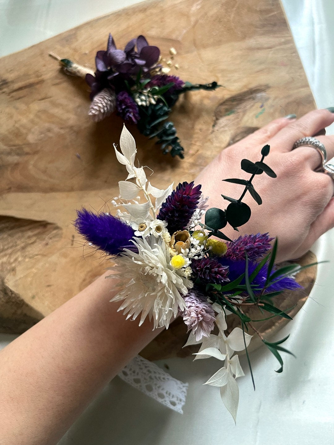 VIOLET wedding preserved and dried corsage and boutonniere