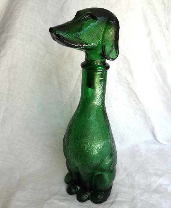 Vintage empoli Large Dog 15 inch tall green decanter, Vintage art deco,Vintage empoli Made in Italy since 1960s