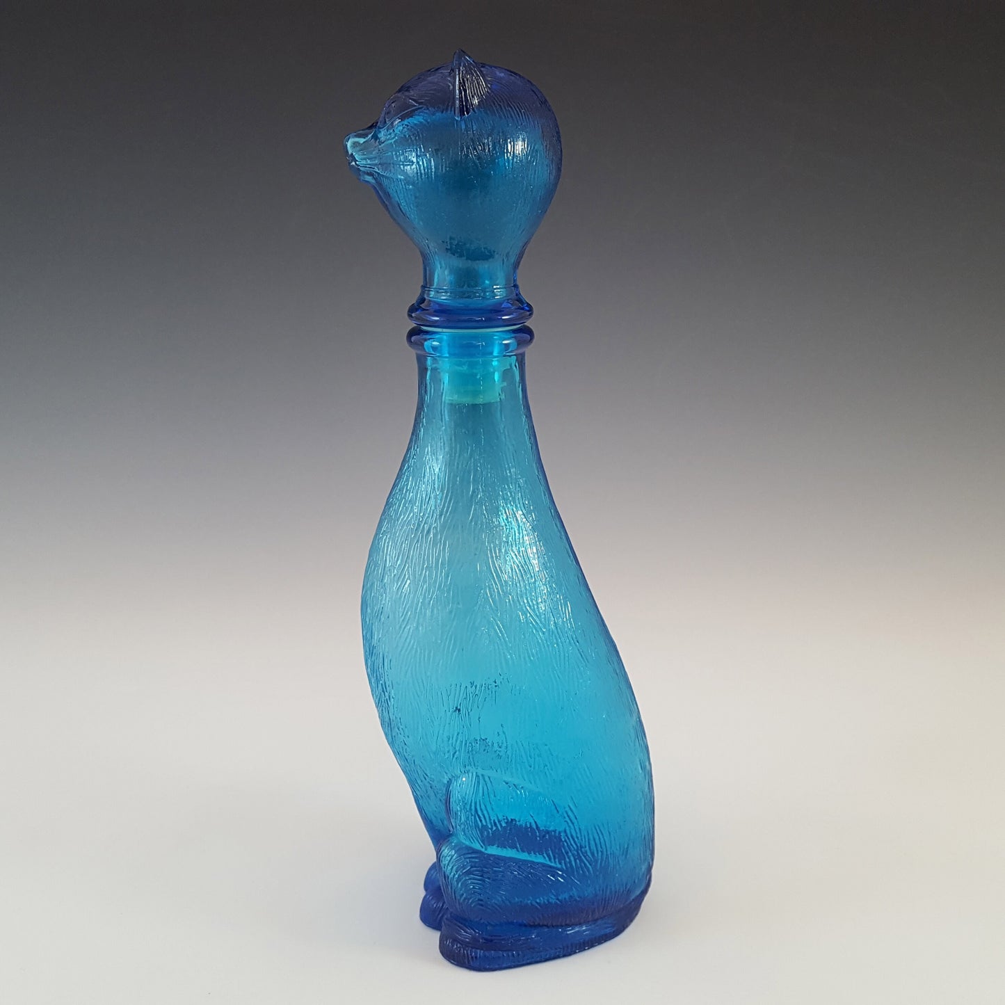 Rare Vintage Cat 14 inch tall Empoli decanter blue teal color - Vintage art deco,Vintage empoli Made in Italy since 1960s