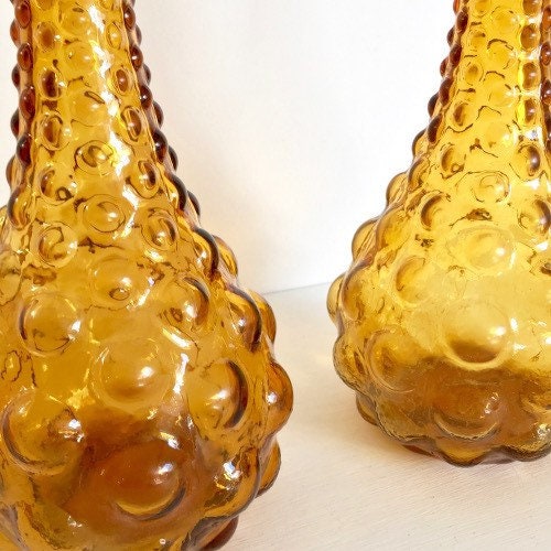 Ancien Rossini Empoli Italy Amber diamond Pattern Art Glass Decanter Genie Bottle 1960s