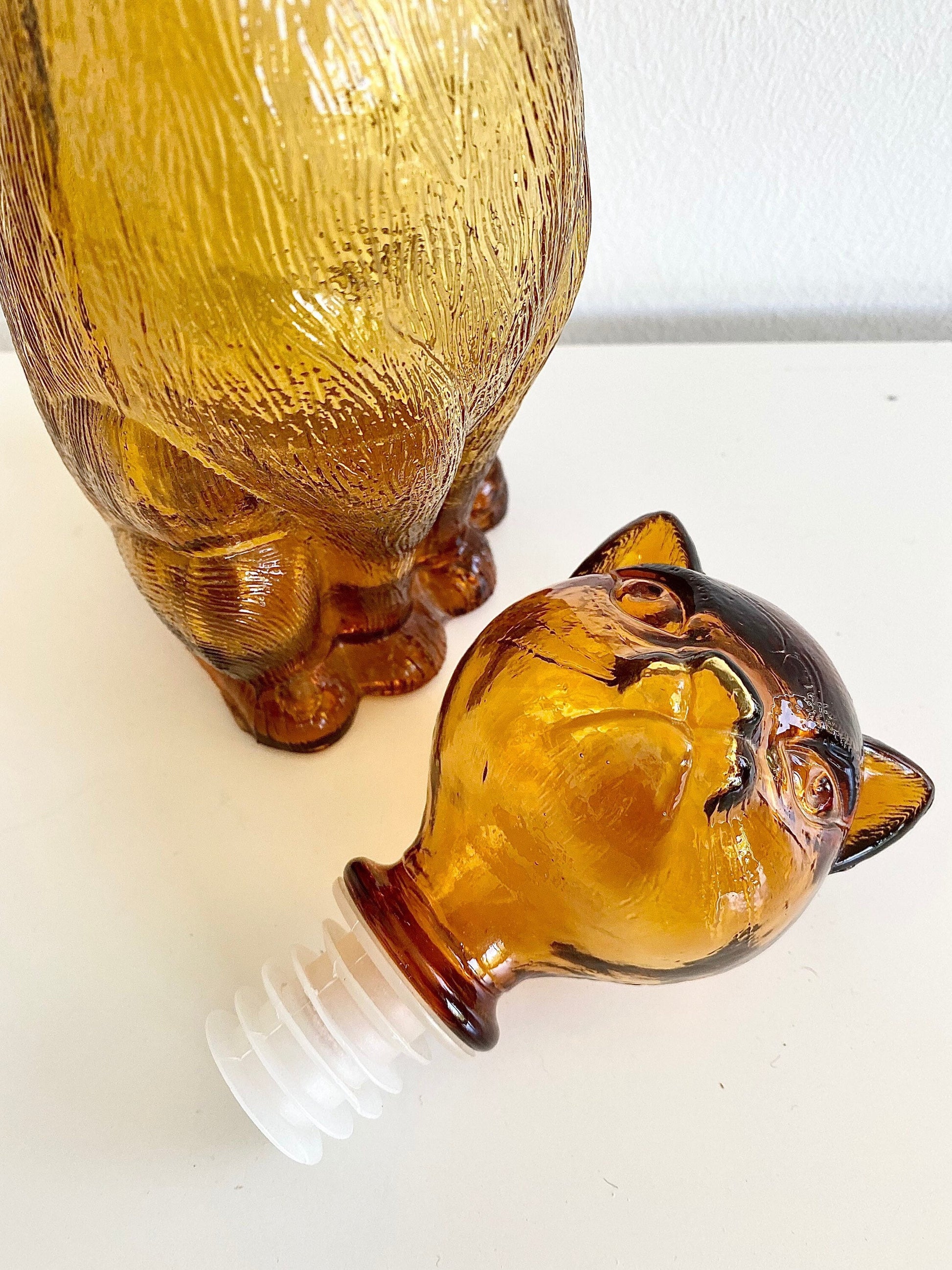 Rare Vintage Mini Cat 9 inch tall Empoli decanter amber color - Vintage art deco,Vintage empoli Made in Italy since 1960s