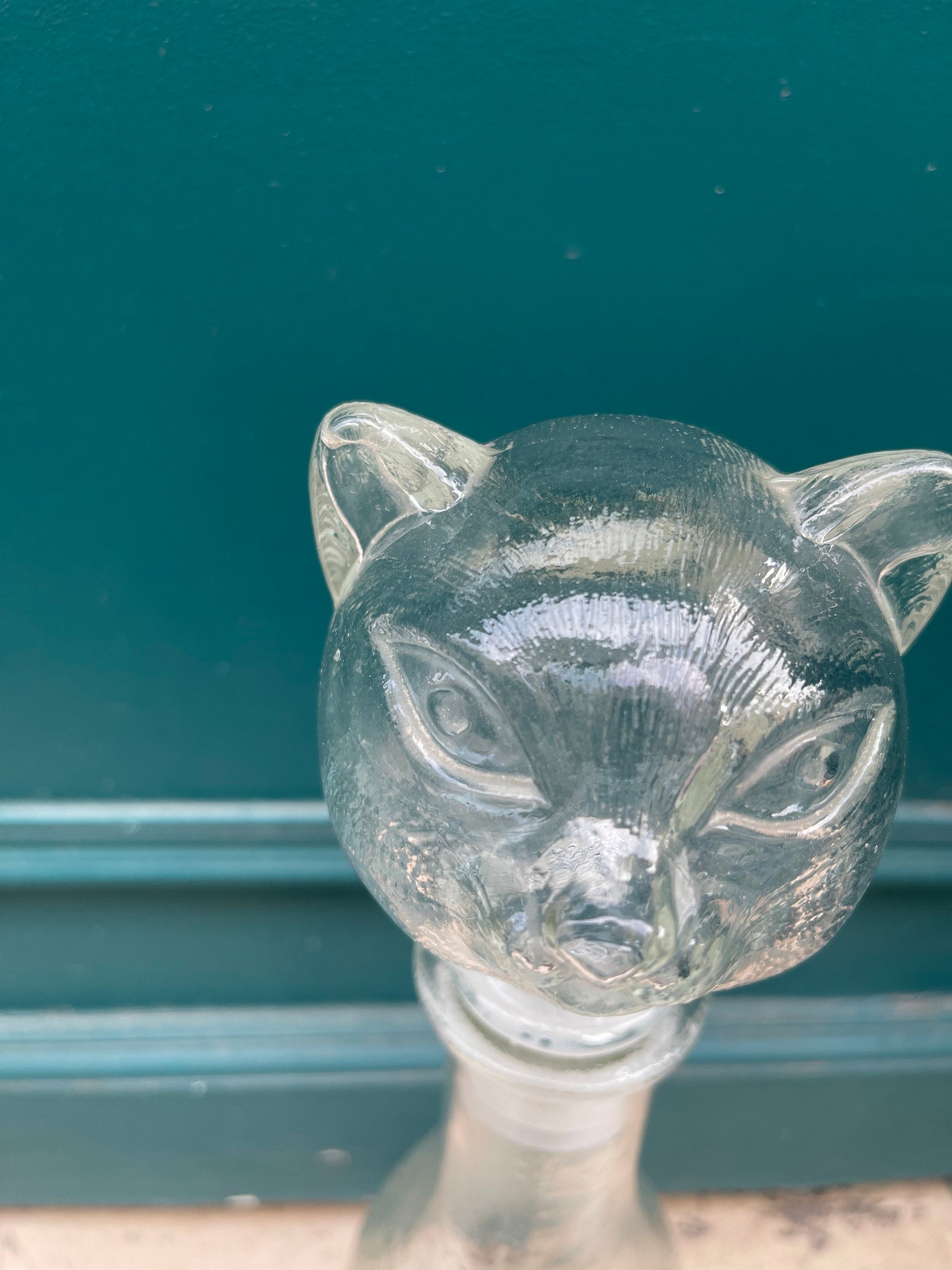 Rare Vintage Cat & Dog 14 inch tall transparent Empoli decanter, Vintage art deco,Vintage empoli Made in Italy since 1960s