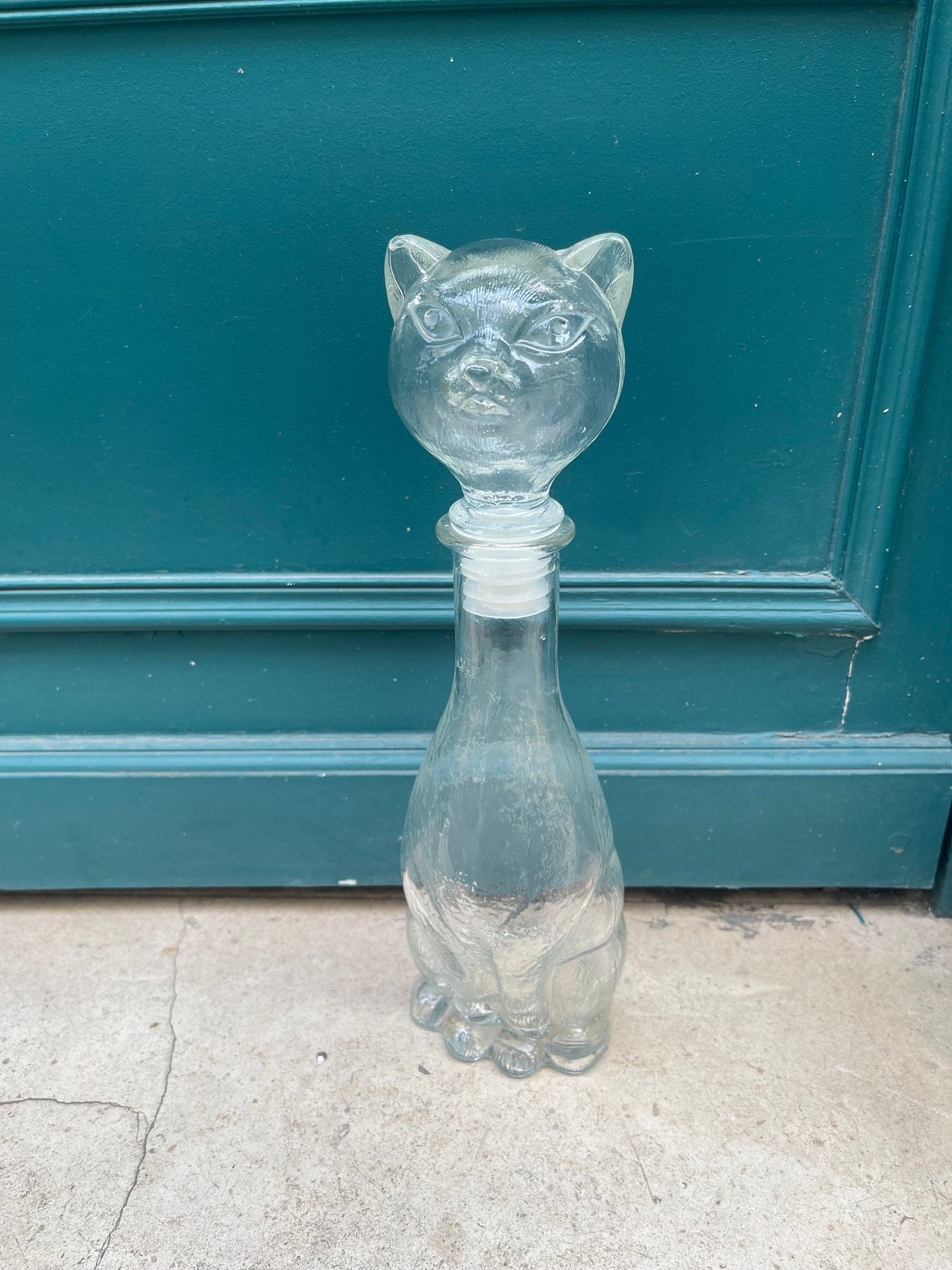 Rare Vintage Cat & Dog 14 inch tall transparent Empoli decanter, Vintage art deco,Vintage empoli Made in Italy since 1960s