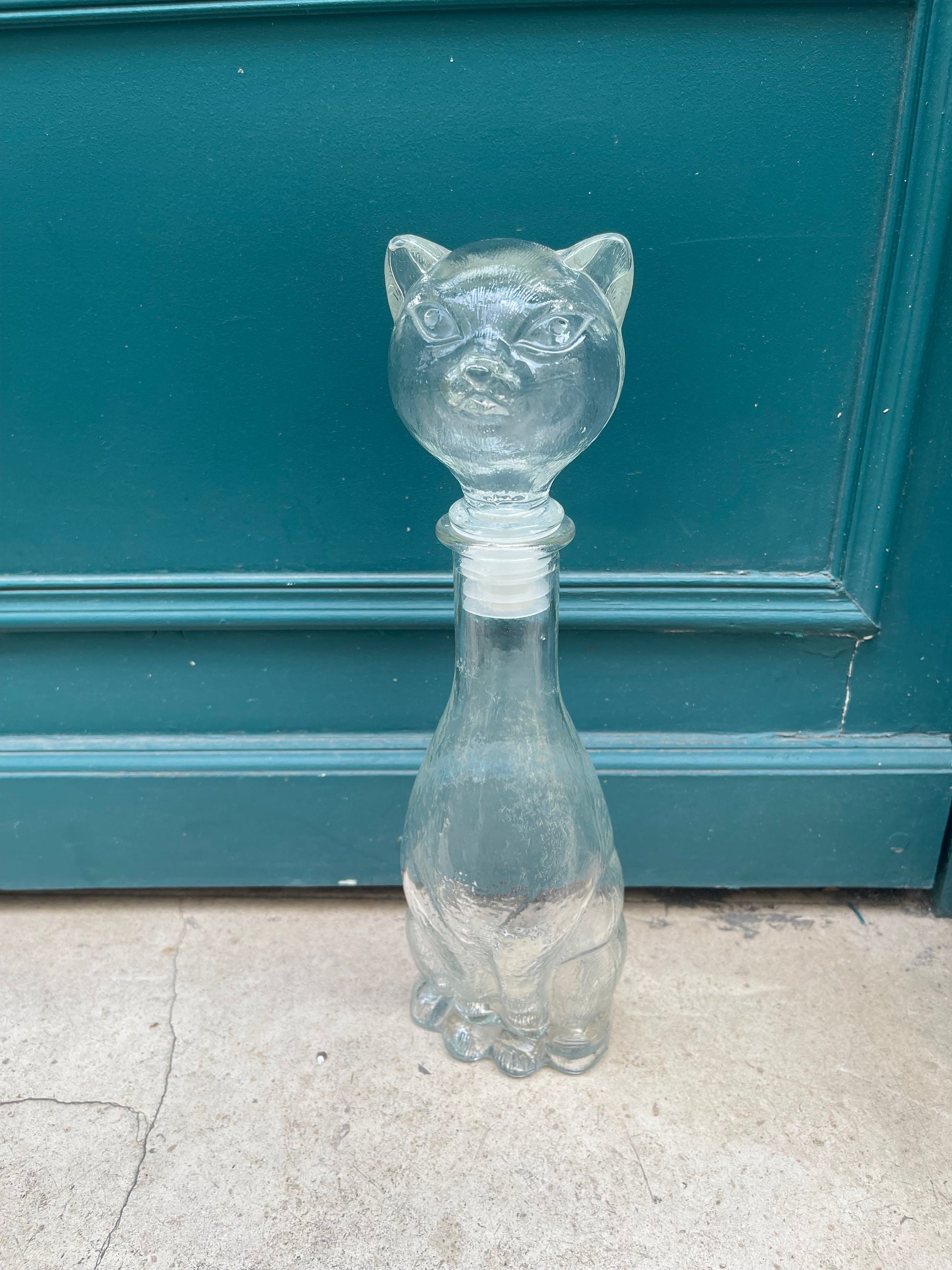 Rare Vintage Cat & Dog 14 inch tall transparent Empoli decanter, Vintage art deco,Vintage empoli Made in Italy since 1960s
