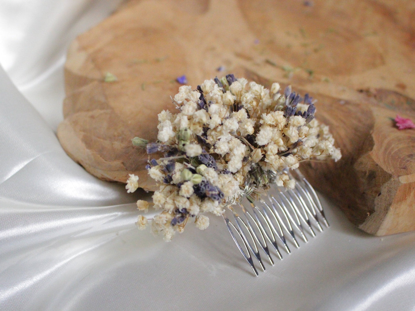 LAVENDER boutonniere & hair comb preserved gysophila mix lavender dried flower, bridal accessories, wedding DYI