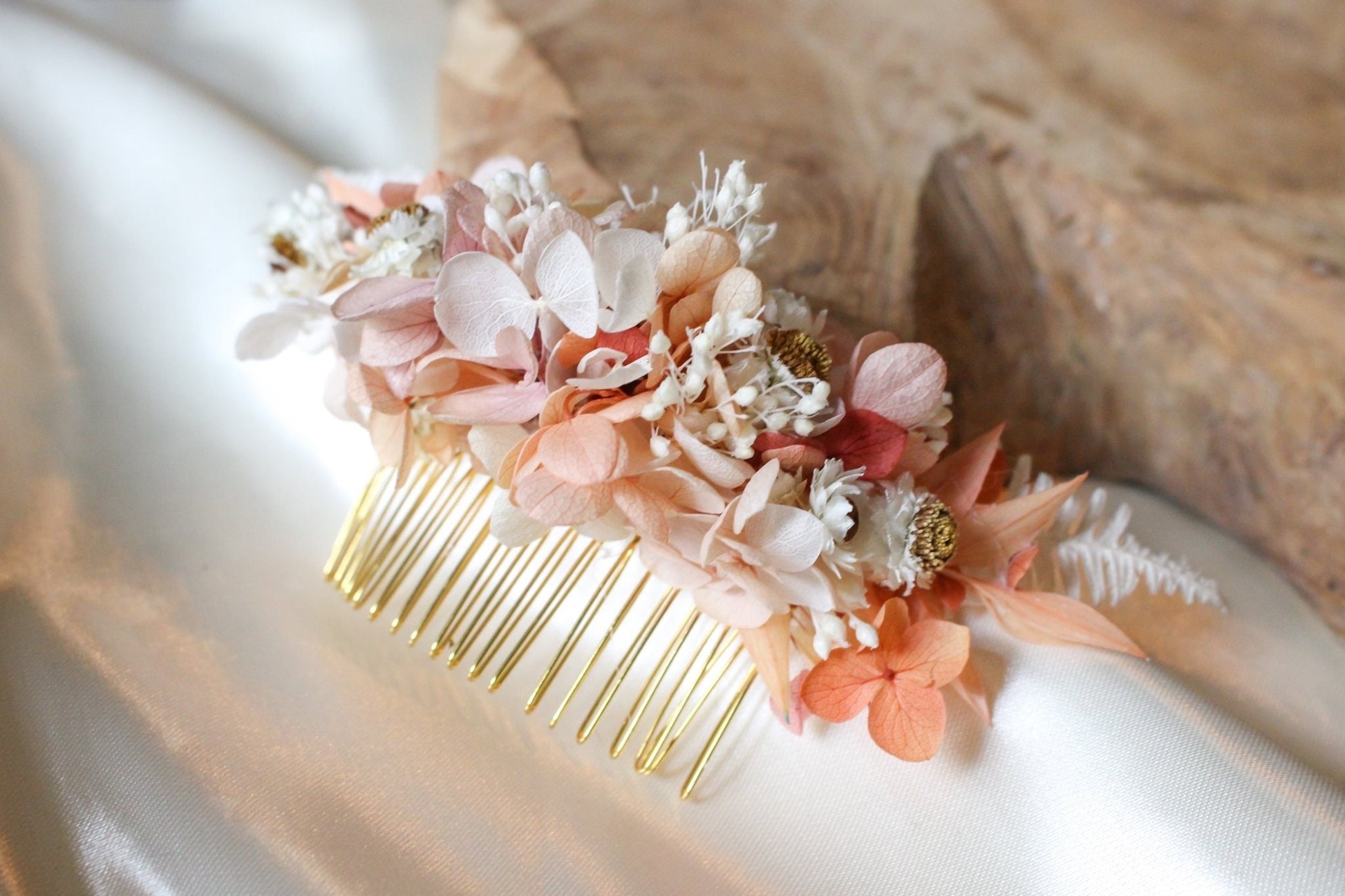 ESTELLE Mauve pink hair comb preserved hortensia , bridal accessories, wedding accessories DYI