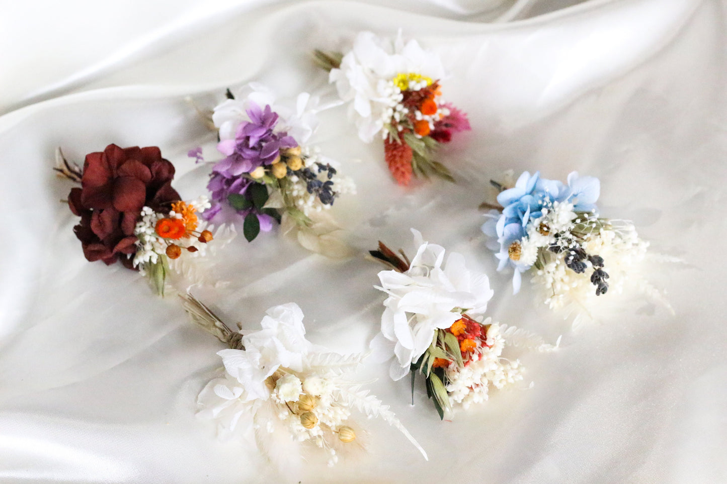Pack of 6 wedding buttonholes for bridal and groom, different colors boutonniere for wedding