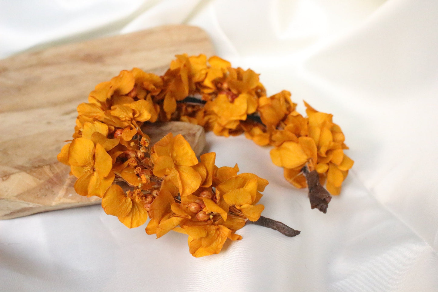 Couronne de fleurs séchées MILAN terracota, accessoire coiffure de mariée boho chic en fleur hortensia stabilisée, DIY wedding accessoire