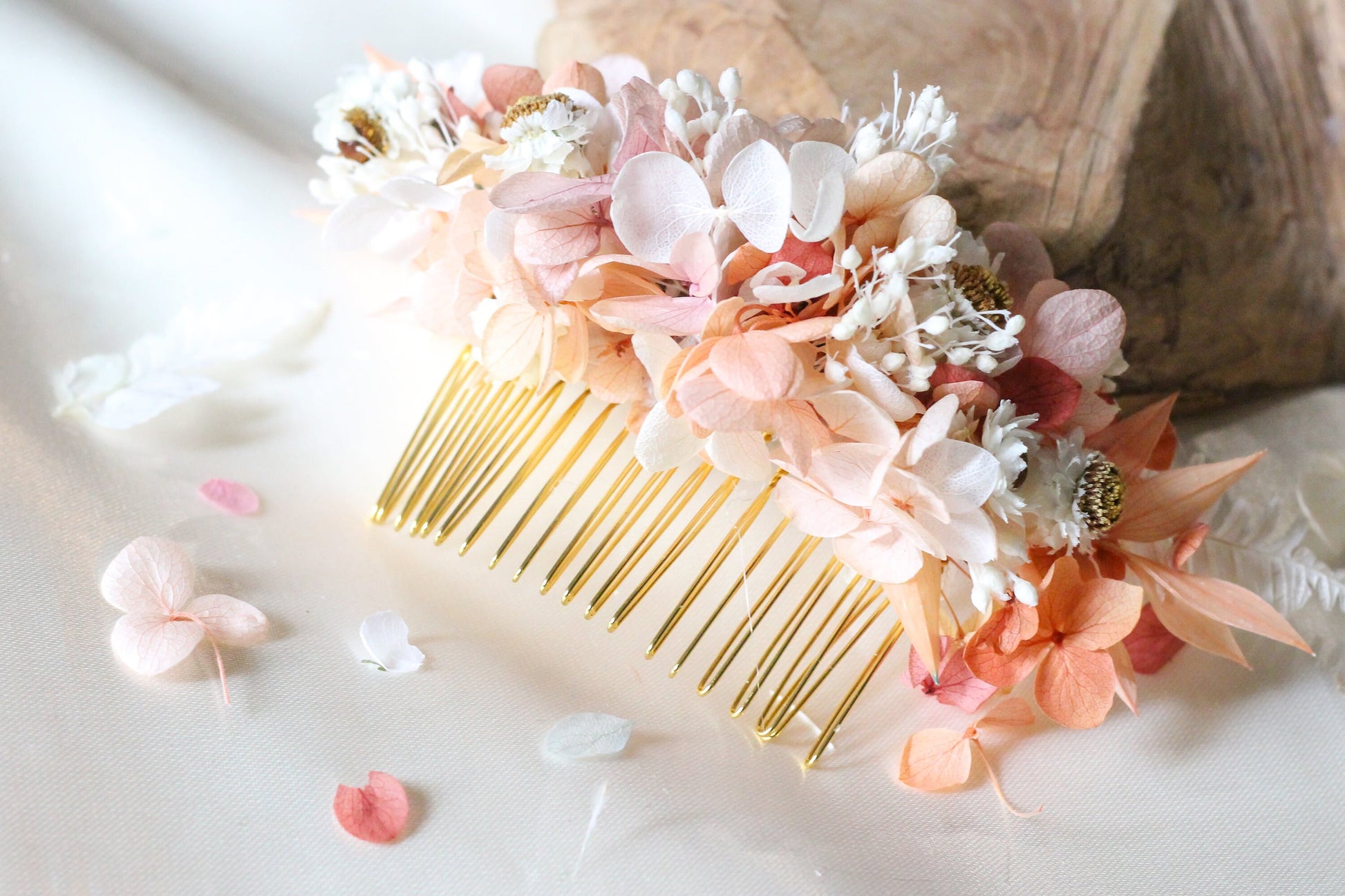 PEARL wedding hair comb for bridal and groom, Peigne de mariee en peche et apricot couleur