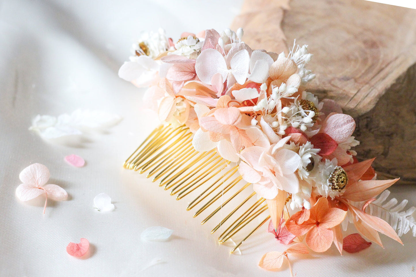 PEARL wedding hair comb for bridal and groom, Peigne de mariee en peche et apricot couleur