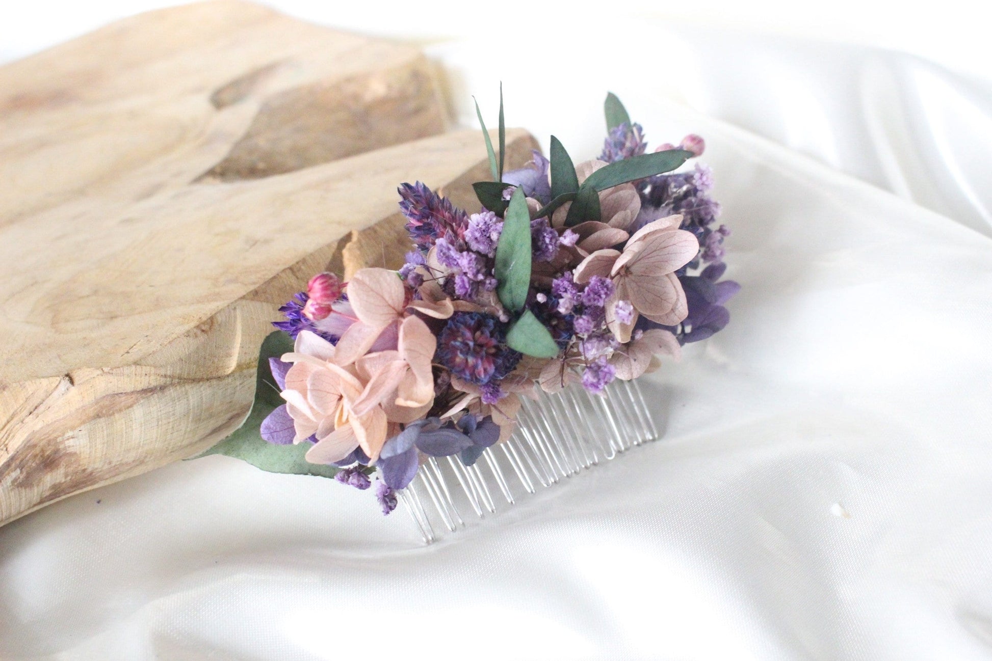 Sweet violet hair comb preserved hortensia lavender color mix purple , bridal accessories, wedding accessories DYI