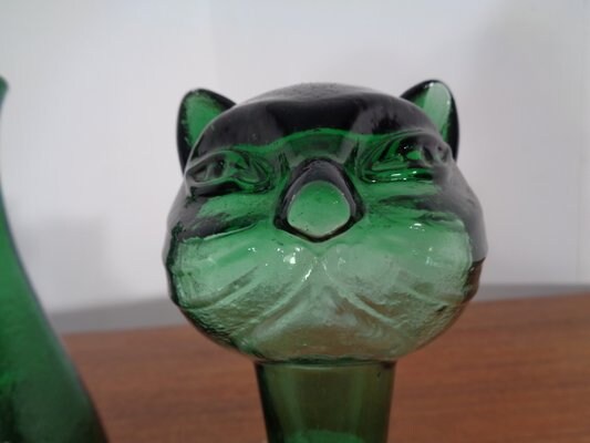Rare Vintage Cat 14 inch tall Empoli decanter green color - Vintage art deco,Vintage empoli Made in Italy since 1960s