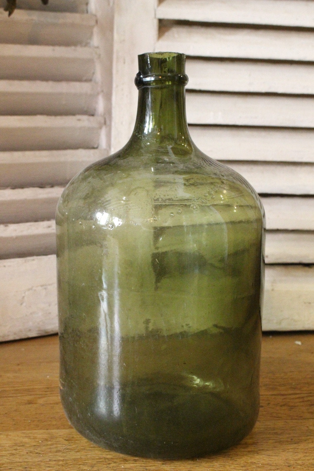 Dame Jeanne vert olive cylinder 10L, ancien vase vintage, antique vase 1960s