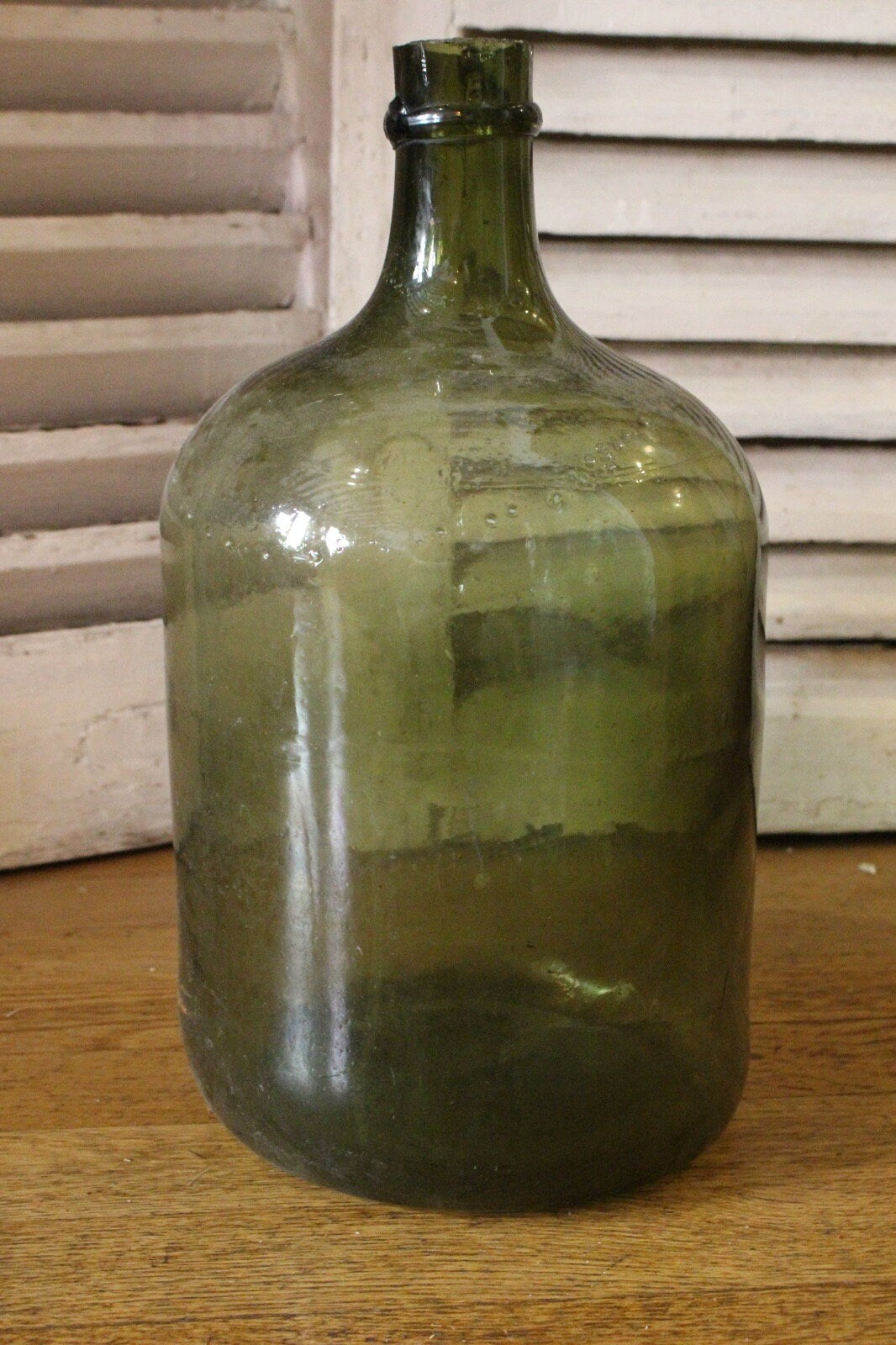 Dame Jeanne vert olive cylinder 10L, ancien vase vintage, antique vase 1960s