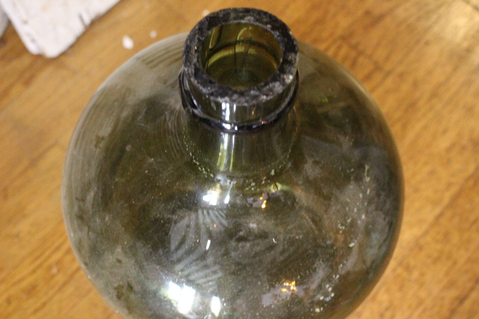 Dame Jeanne vert olive cylinder 10L, ancien vase vintage, antique vase 1960s