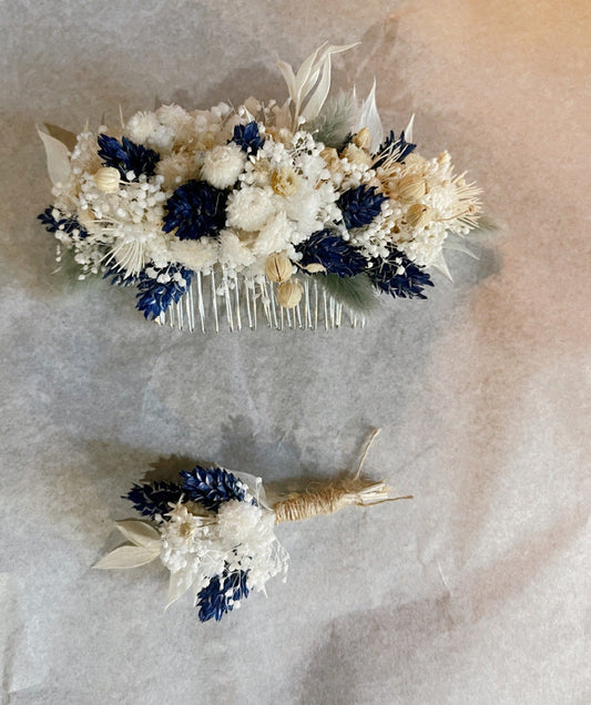 BLISS Blue petrole hair comb preserved hortensia , bridal accessories, wedding accessories DYI