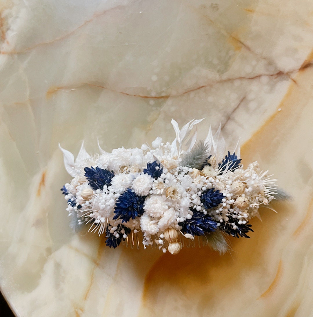 BLISS Blue petrole hair comb preserved hortensia , bridal accessories, wedding accessories DYI