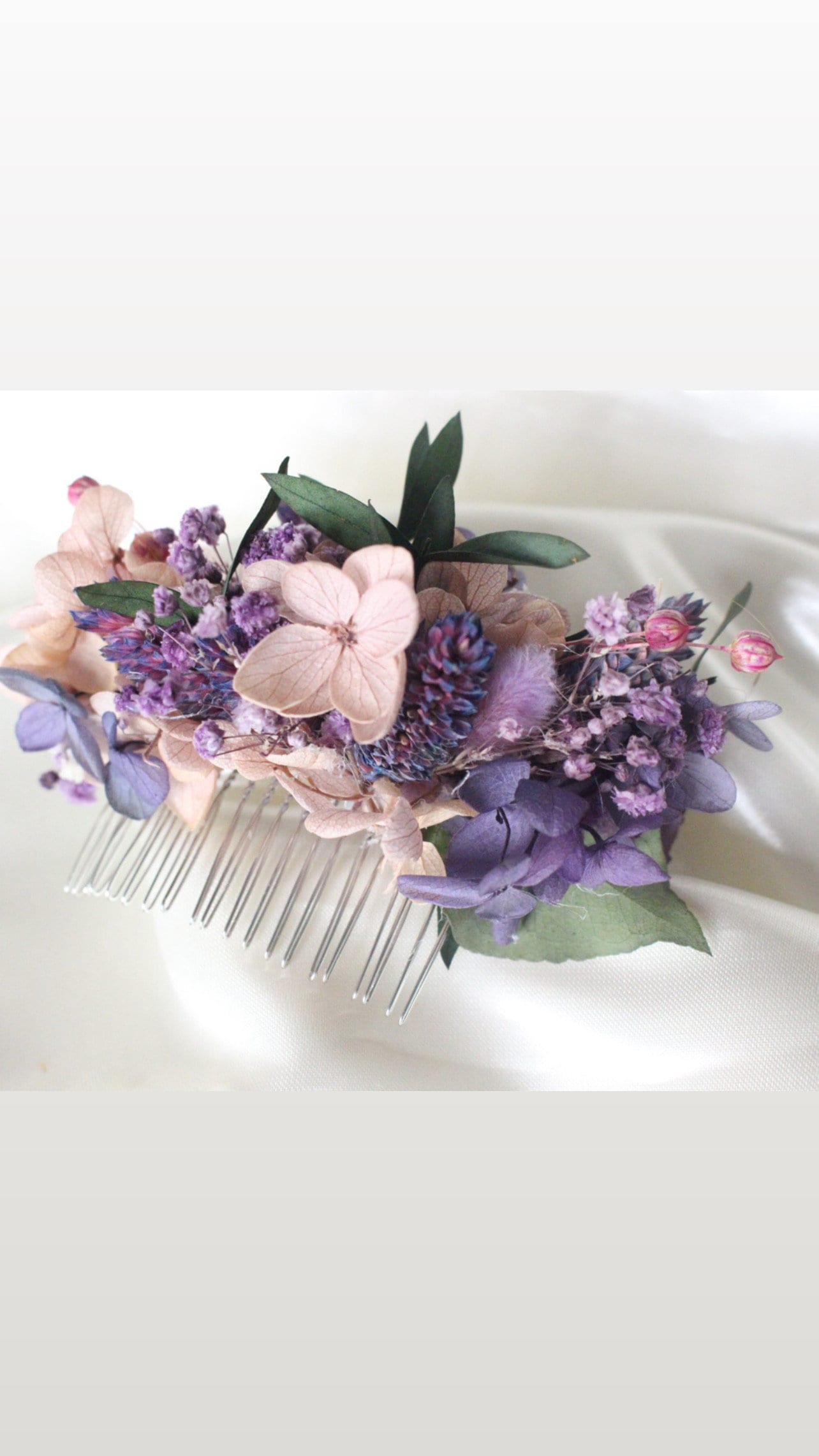 Sweet violet hair comb preserved hortensia lavender color mix purple , bridal accessories, wedding accessories DYI
