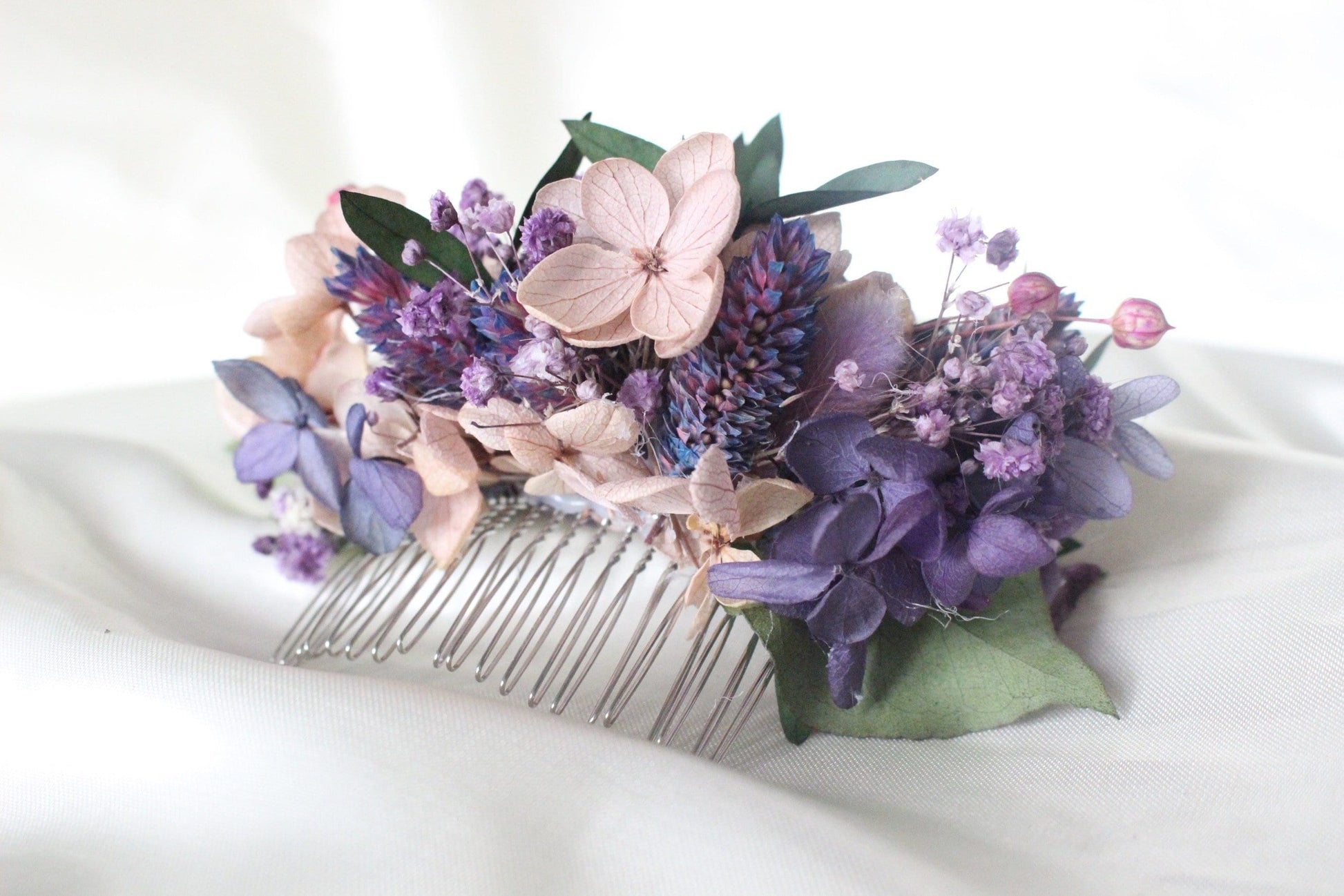 Sweet violet hair comb preserved hortensia lavender color mix purple , bridal accessories, wedding accessories DYI