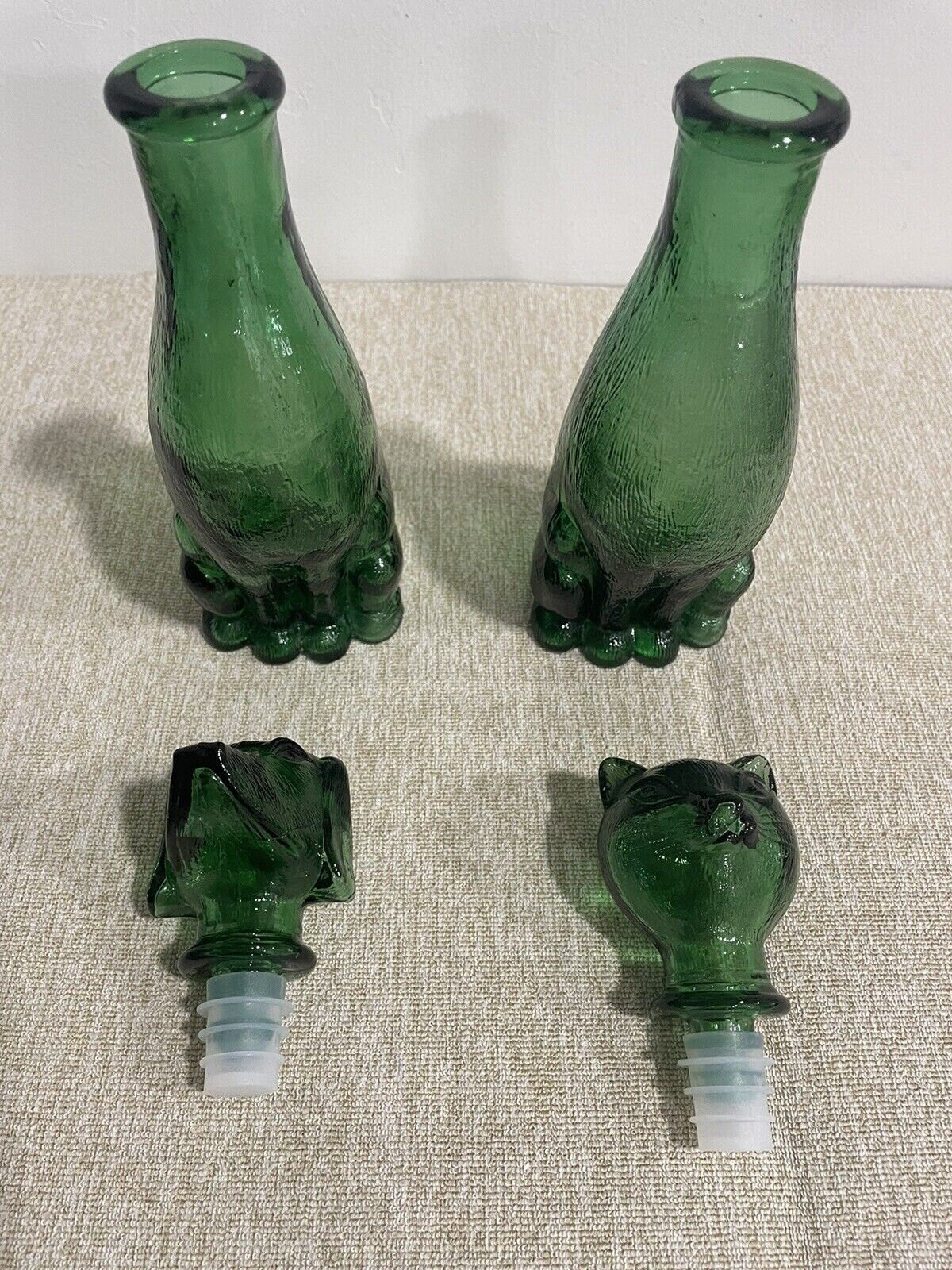 Rare Vintage Cat & Dog 14 inch tall Green Empoli decanter, Vintage art deco,Vintage empoli Made in Italy since 1960s