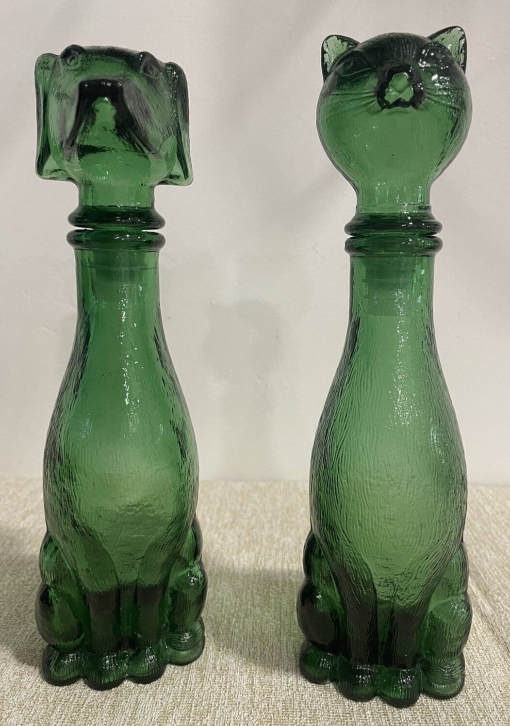 Rare Vintage Cat & Dog 14 inch tall Green Empoli decanter, Vintage art deco,Vintage empoli Made in Italy since 1960s