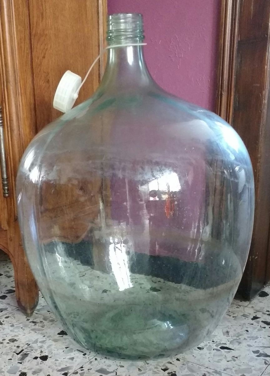Antique French Green Demijohn Carboy Large Wine Bottle Dame Jeanne transparent 15L 1950s - antique vase collection