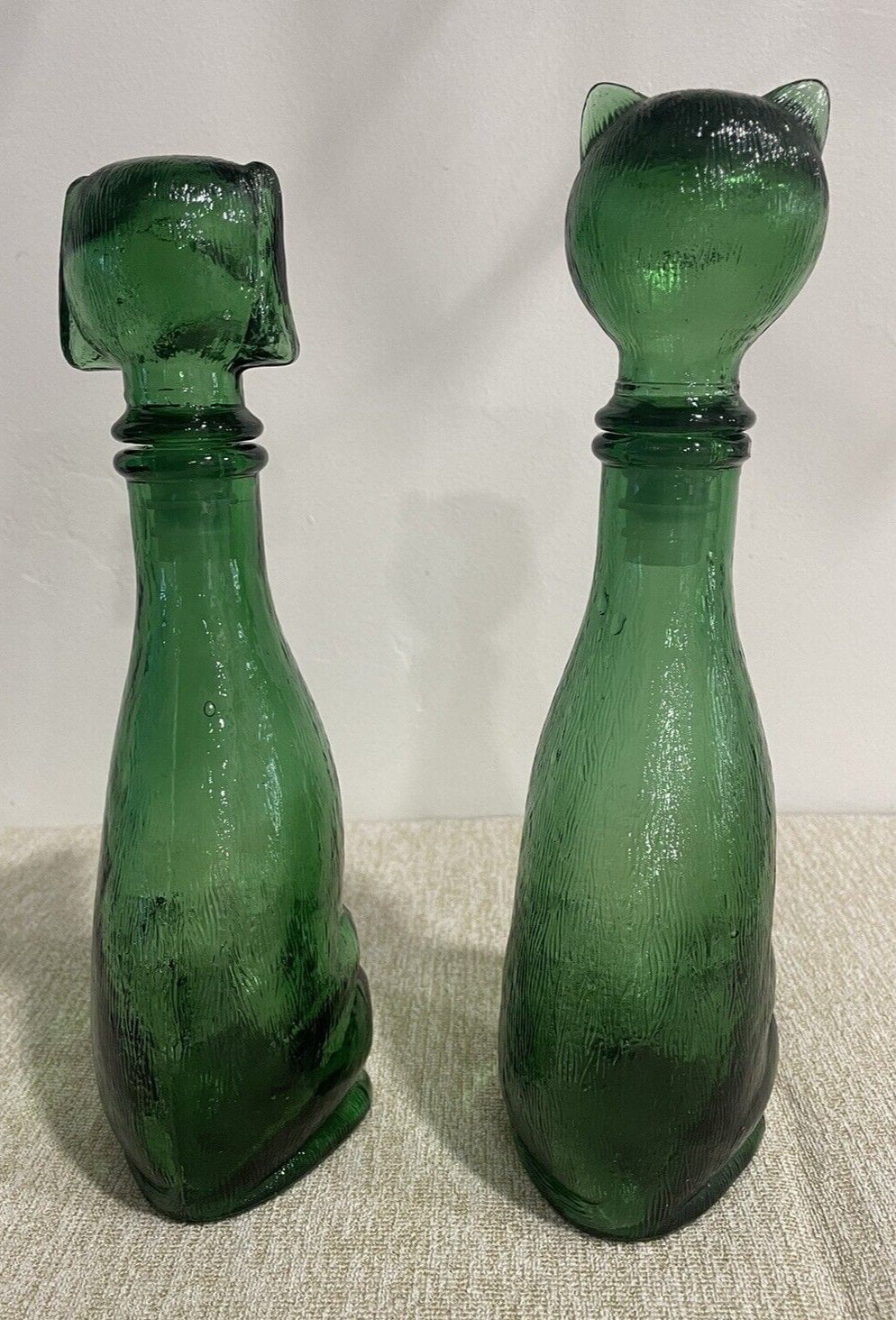 Rare Vintage Cat & Dog 14 inch tall Green Empoli decanter, Vintage art deco,Vintage empoli Made in Italy since 1960s