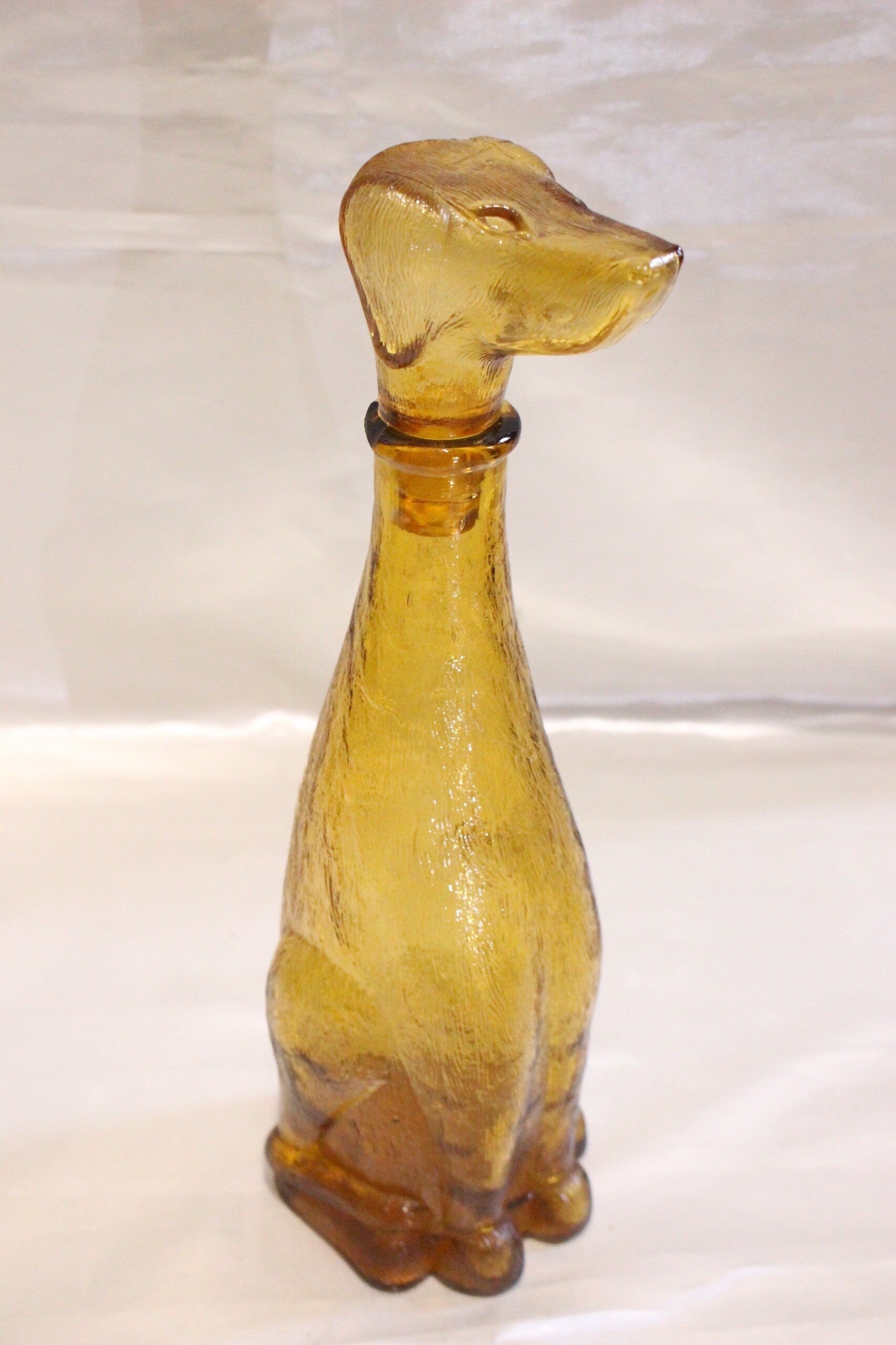 Vintage Cat & Dog 12 inch tall Amber color - Empoli decanter, Vintage art deco,Vintage Made in Italy since 1960s