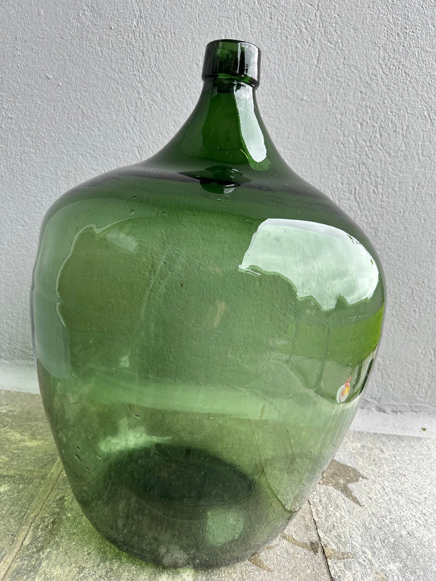 Rare huge Demijohn carboy 30L dark green moss Alsacien dame jeanne cicara 1900s , saber neck