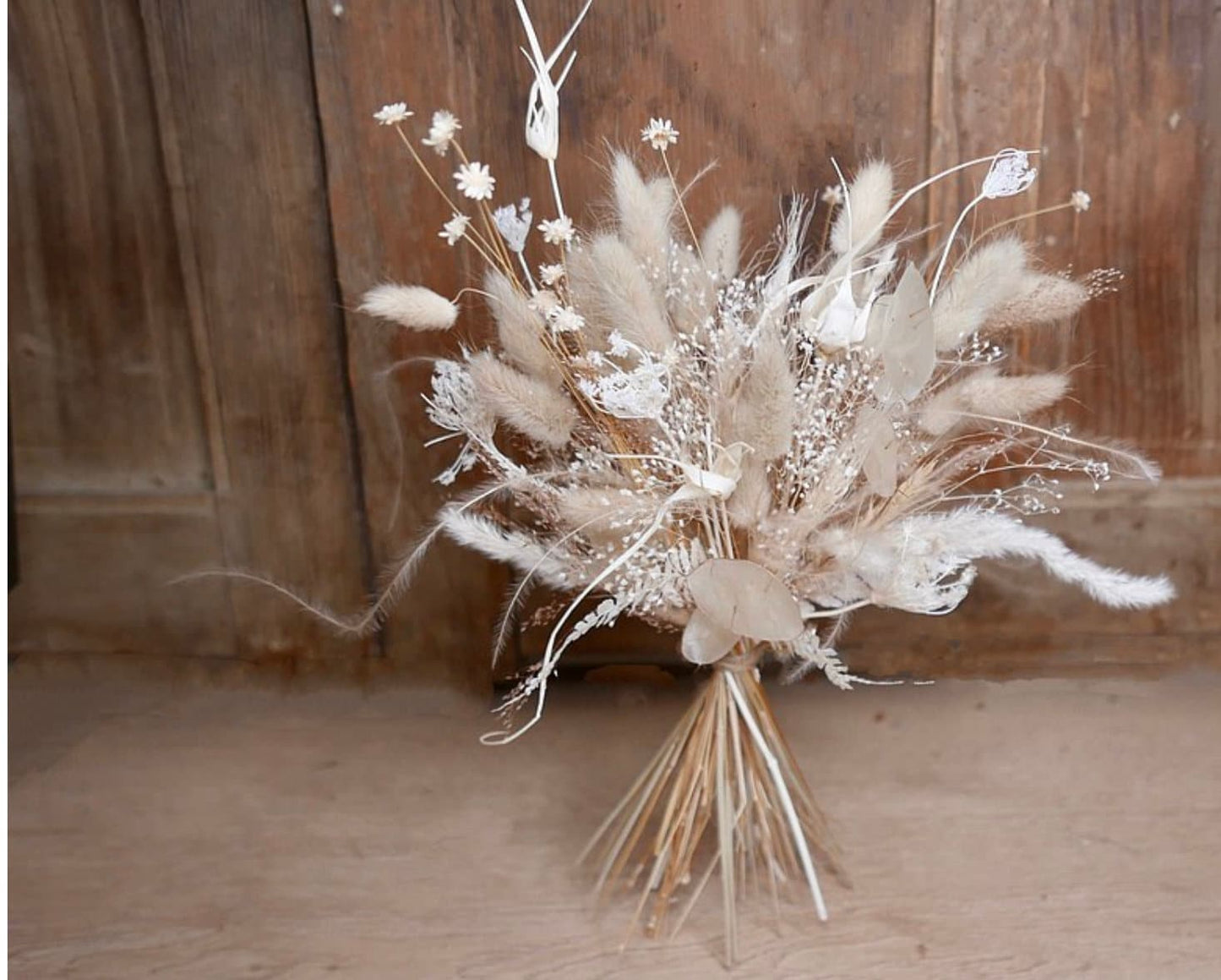 Bouquet snowy lunar mix lagurus bridal bunch, boho chic decoration, wedding bunch