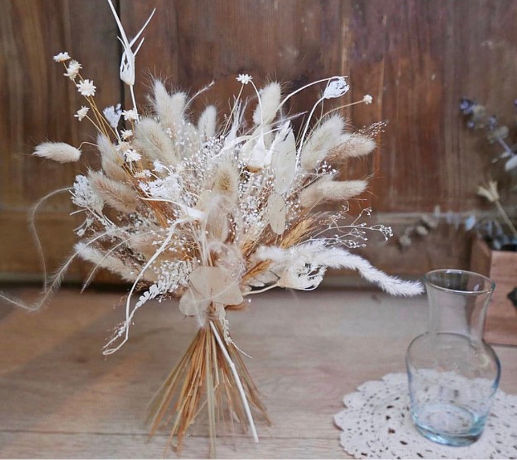 Bouquet snowy lunar mix lagurus bridal bunch, boho chic decoration, wedding bunch