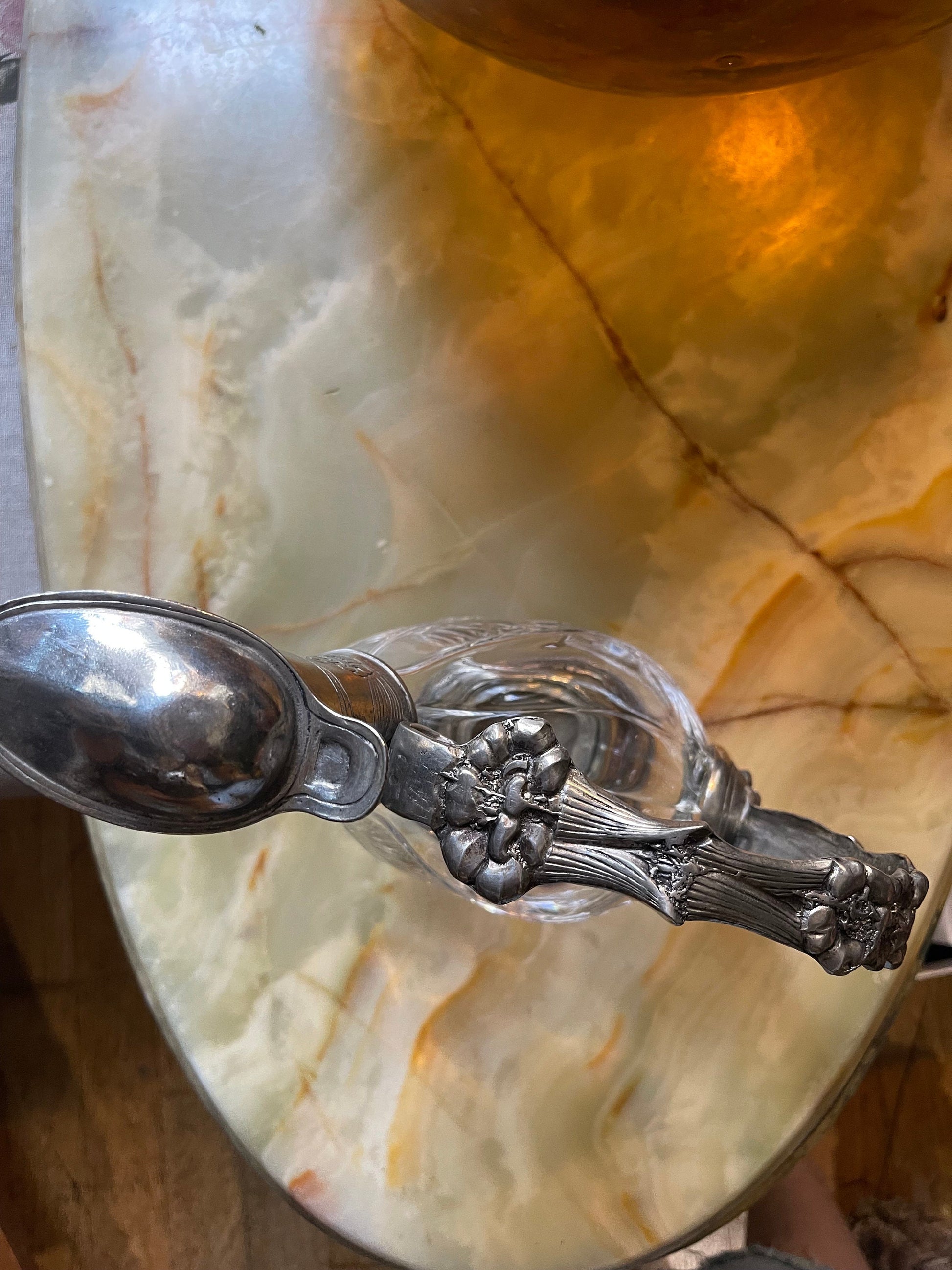 Vintage cristal and silver metal duck decanter, Vintage art deco,Vintage French table silverware since 1950s