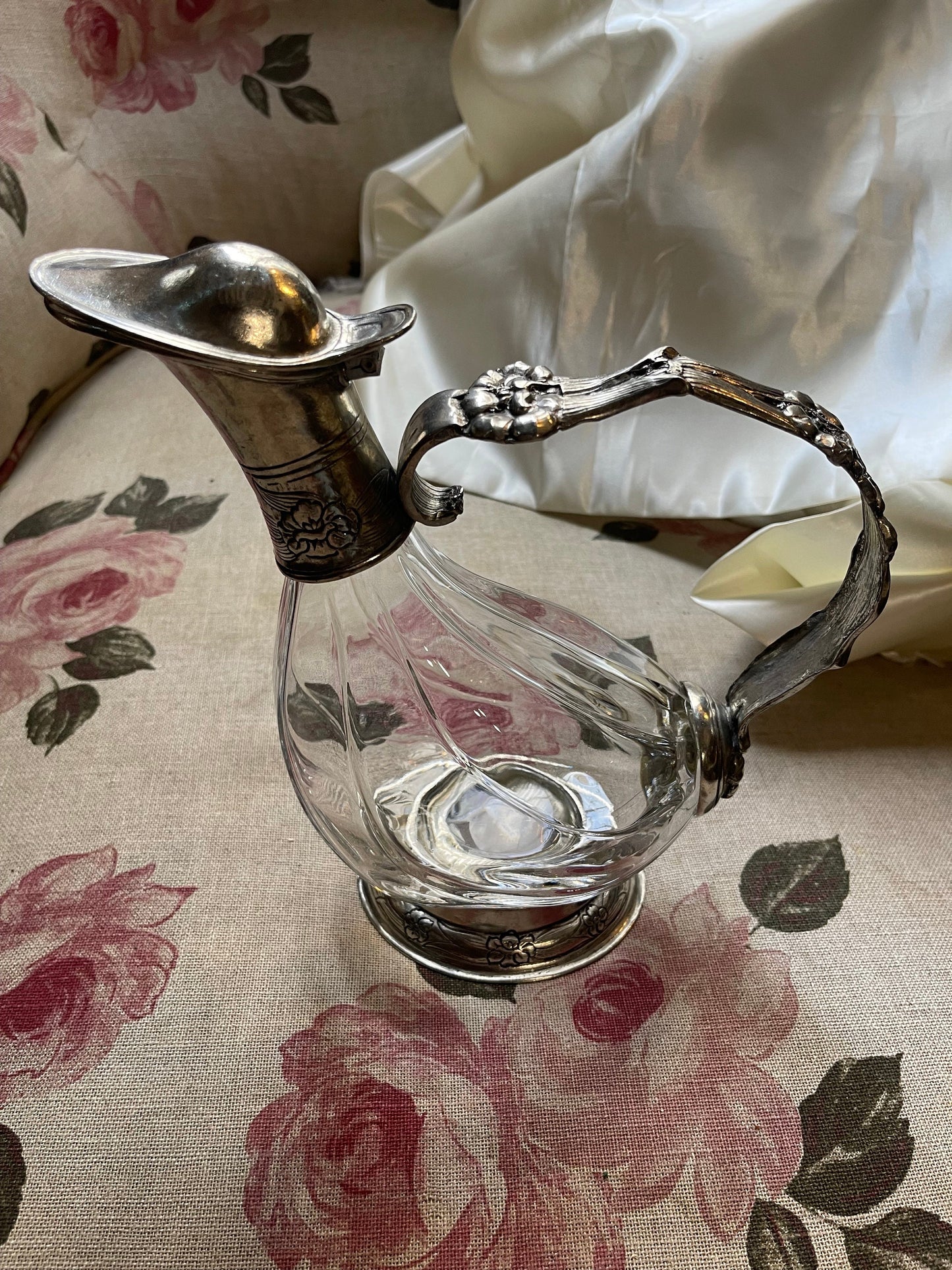 Vintage cristal and silver metal duck decanter, Vintage art deco,Vintage French table silverware since 1950s