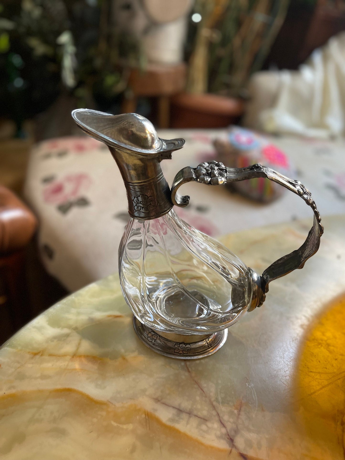 Vintage cristal and silver metal duck decanter, Vintage art deco,Vintage French table silverware since 1950s