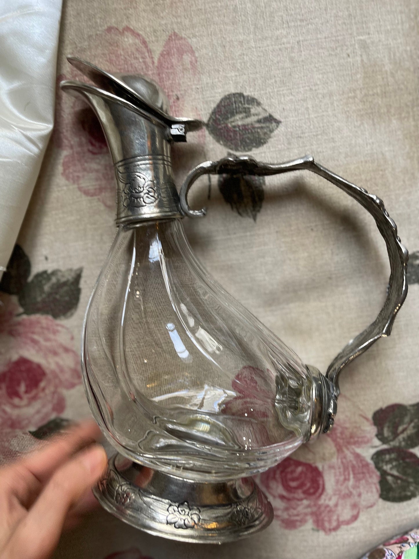 Vintage cristal and silver metal duck decanter, Vintage art deco,Vintage French table silverware since 1950s