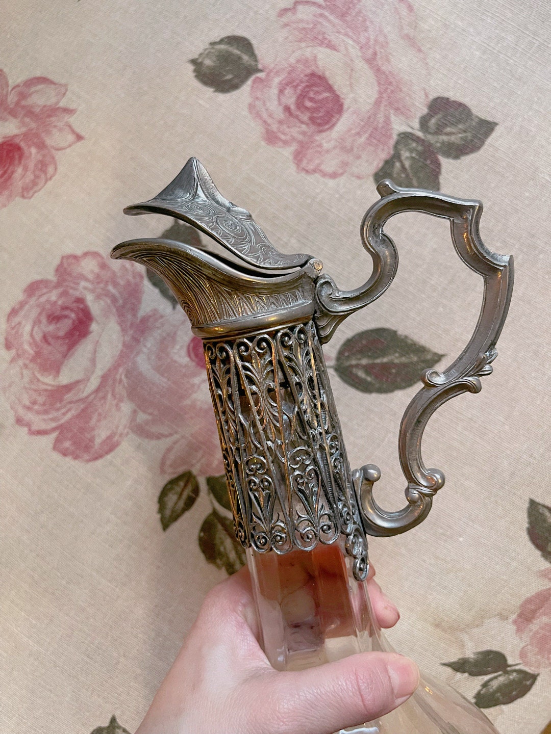 Vintage cristal and pewter’s decanter, Vintage art deco,Vintage French table silverware, since 1900