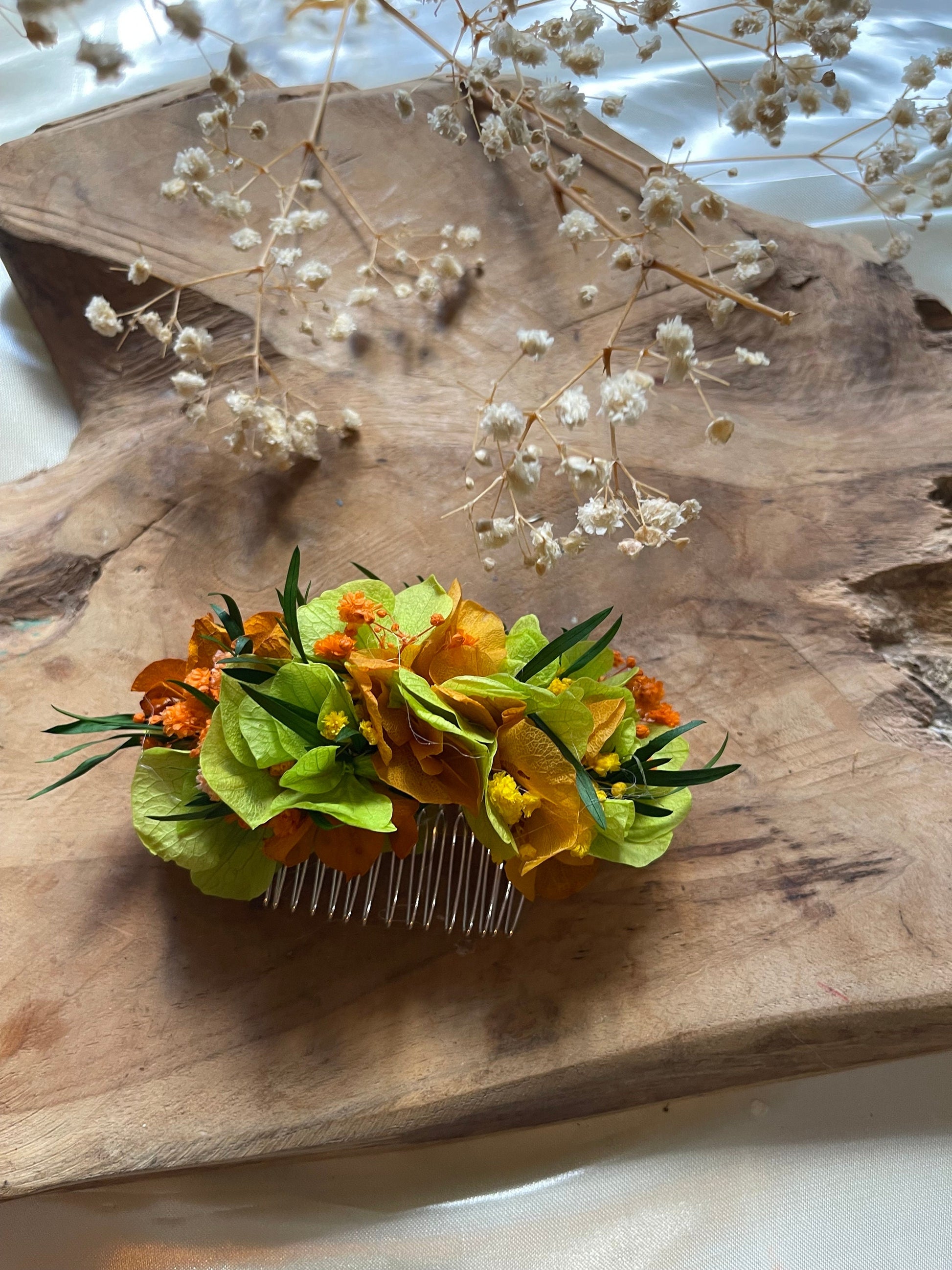 NEON hair comb preserved hortensia , bridal accessories, wedding accessories DYI