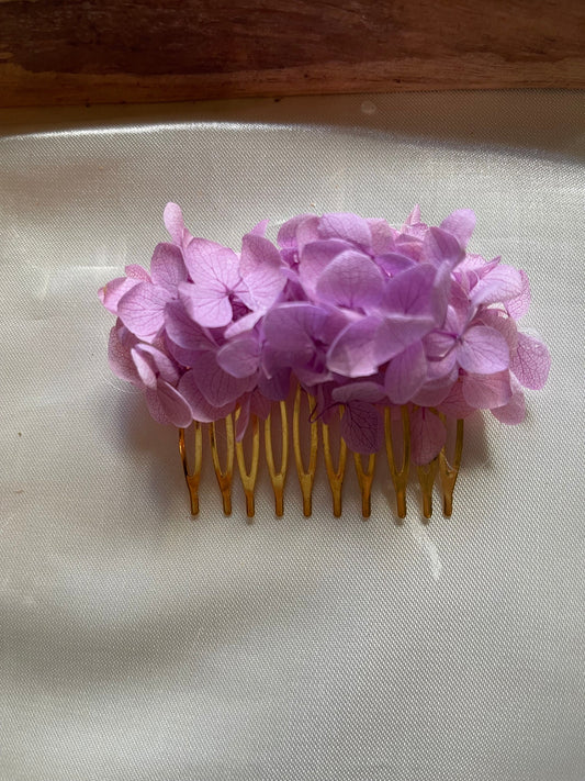 VIOLET hair comb preserved hortensia , bridal accessories, wedding accessories DYI