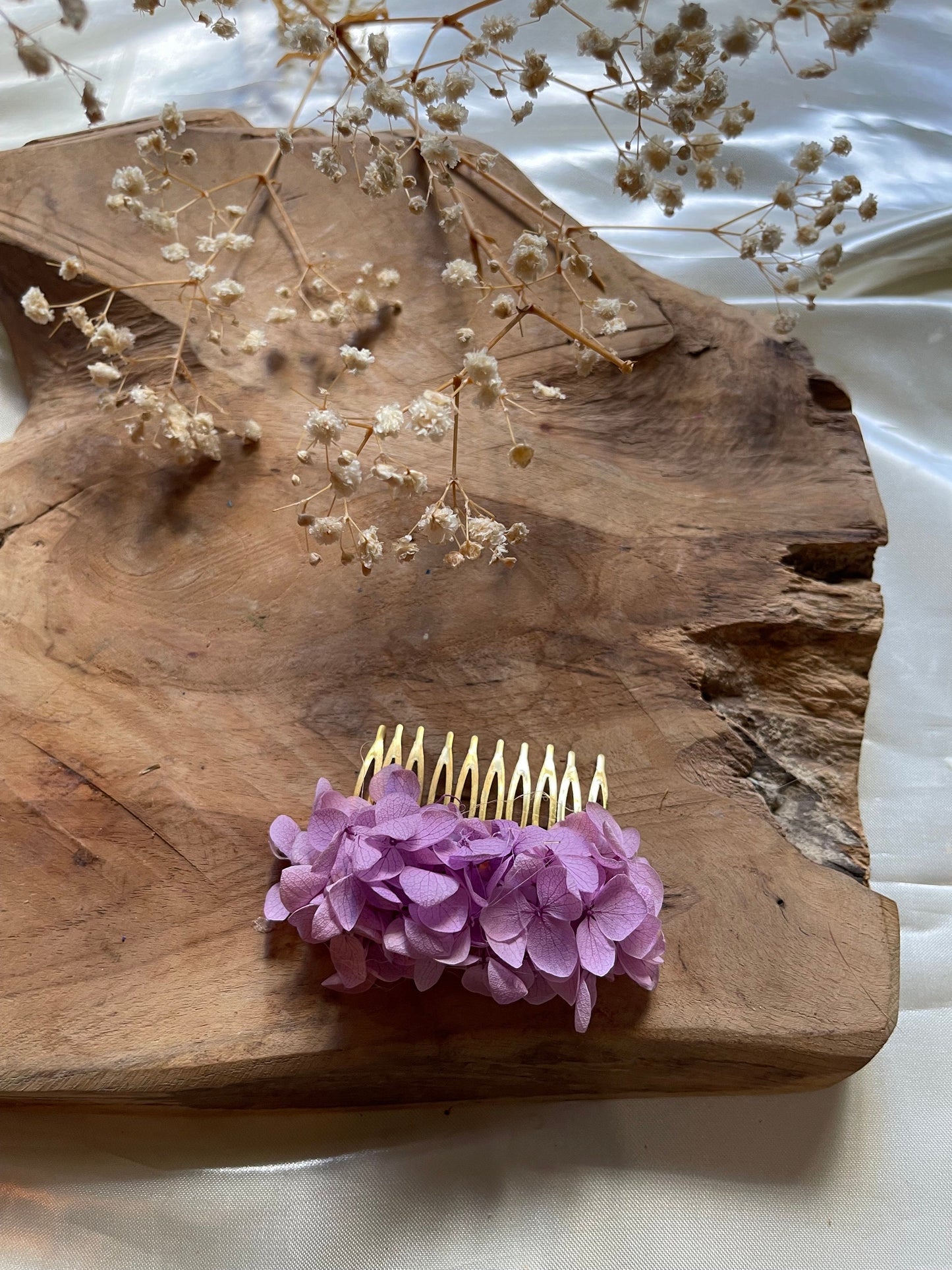 VIOLET hair comb preserved hortensia , bridal accessories, wedding accessories DYI