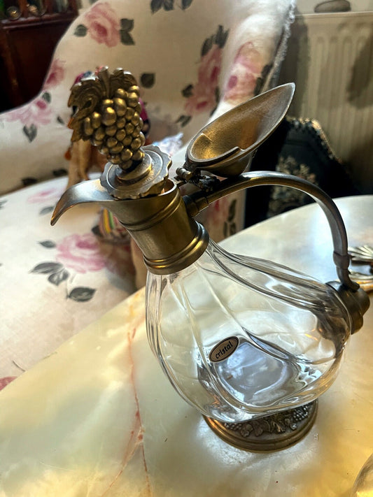 Vintage cristal and silver metal duck decanter, Vintage art deco,Vintage French table pewter since 1960