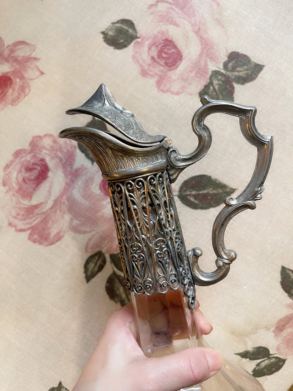 Vintage cristal and pewter’s decanter, Vintage art deco,Vintage French table silverware, since 1900