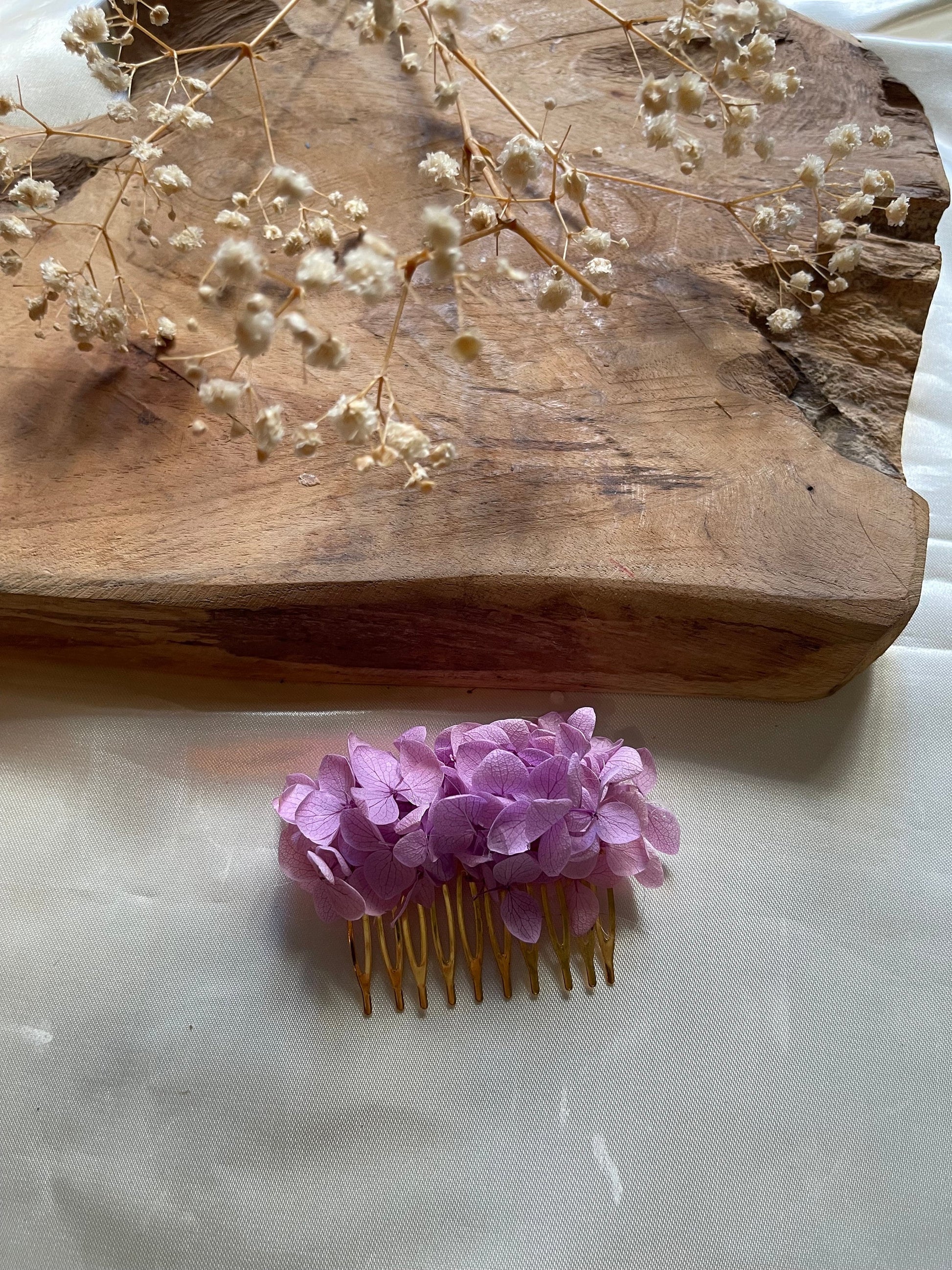 VIOLET hair comb preserved hortensia , bridal accessories, wedding accessories DYI