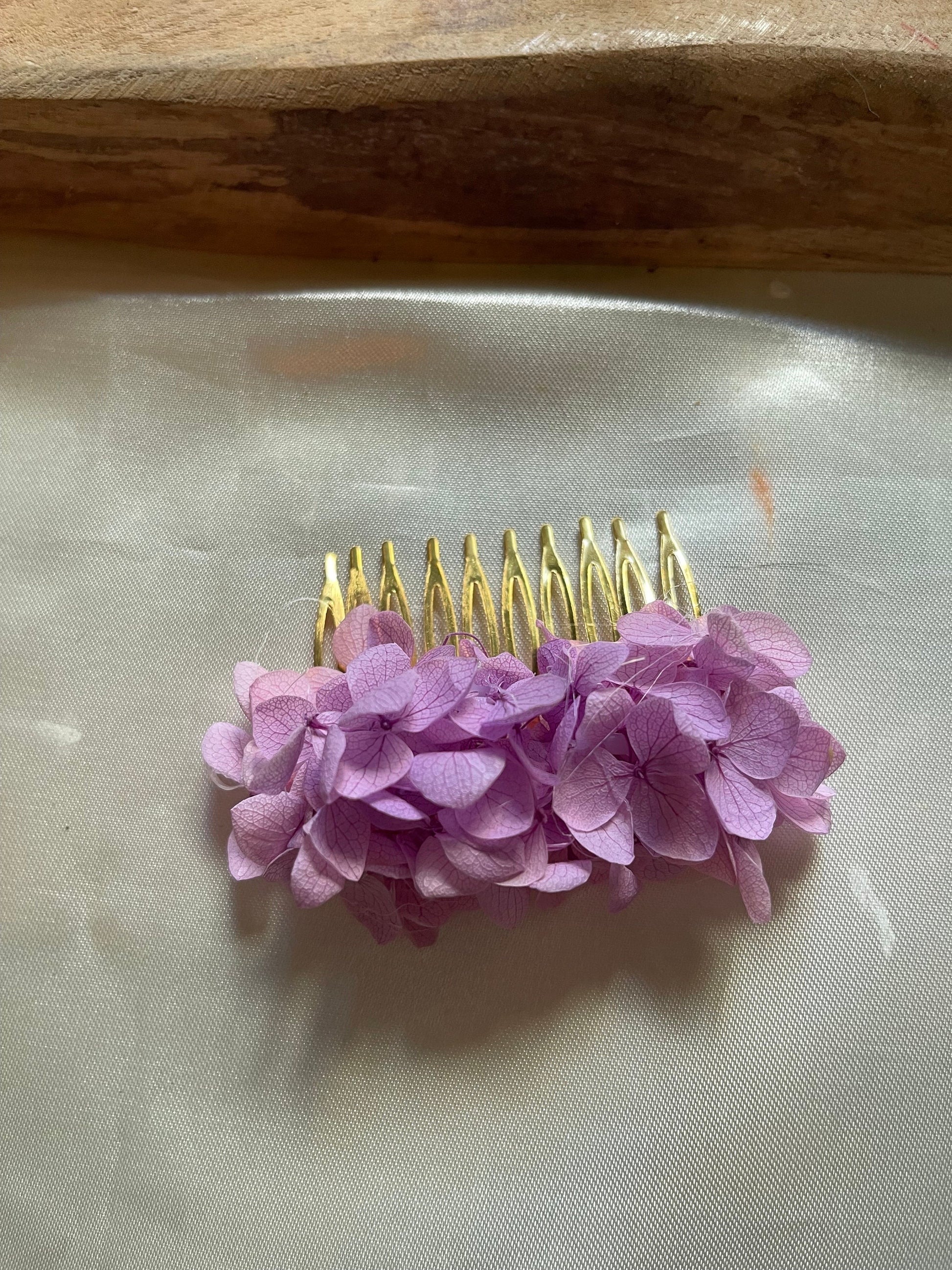 VIOLET hair comb preserved hortensia , bridal accessories, wedding accessories DYI