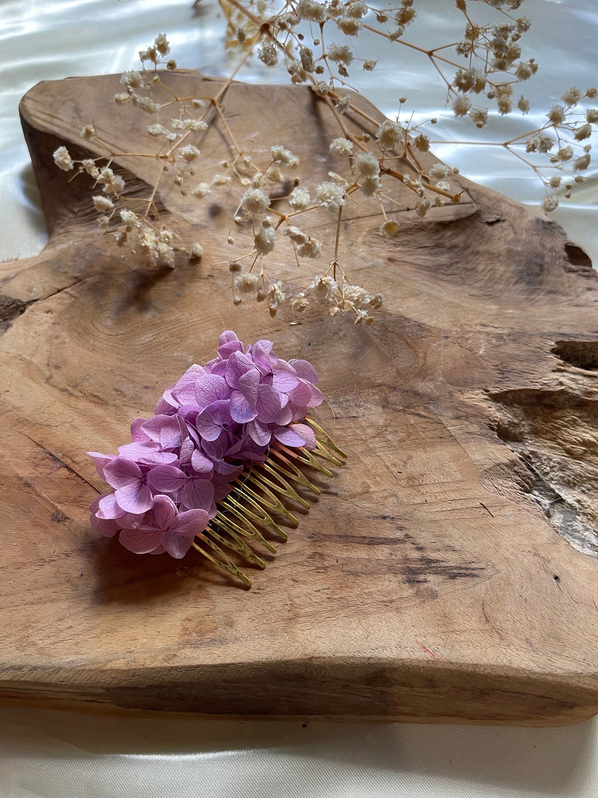 VIOLET hair comb preserved hortensia , bridal accessories, wedding accessories DYI