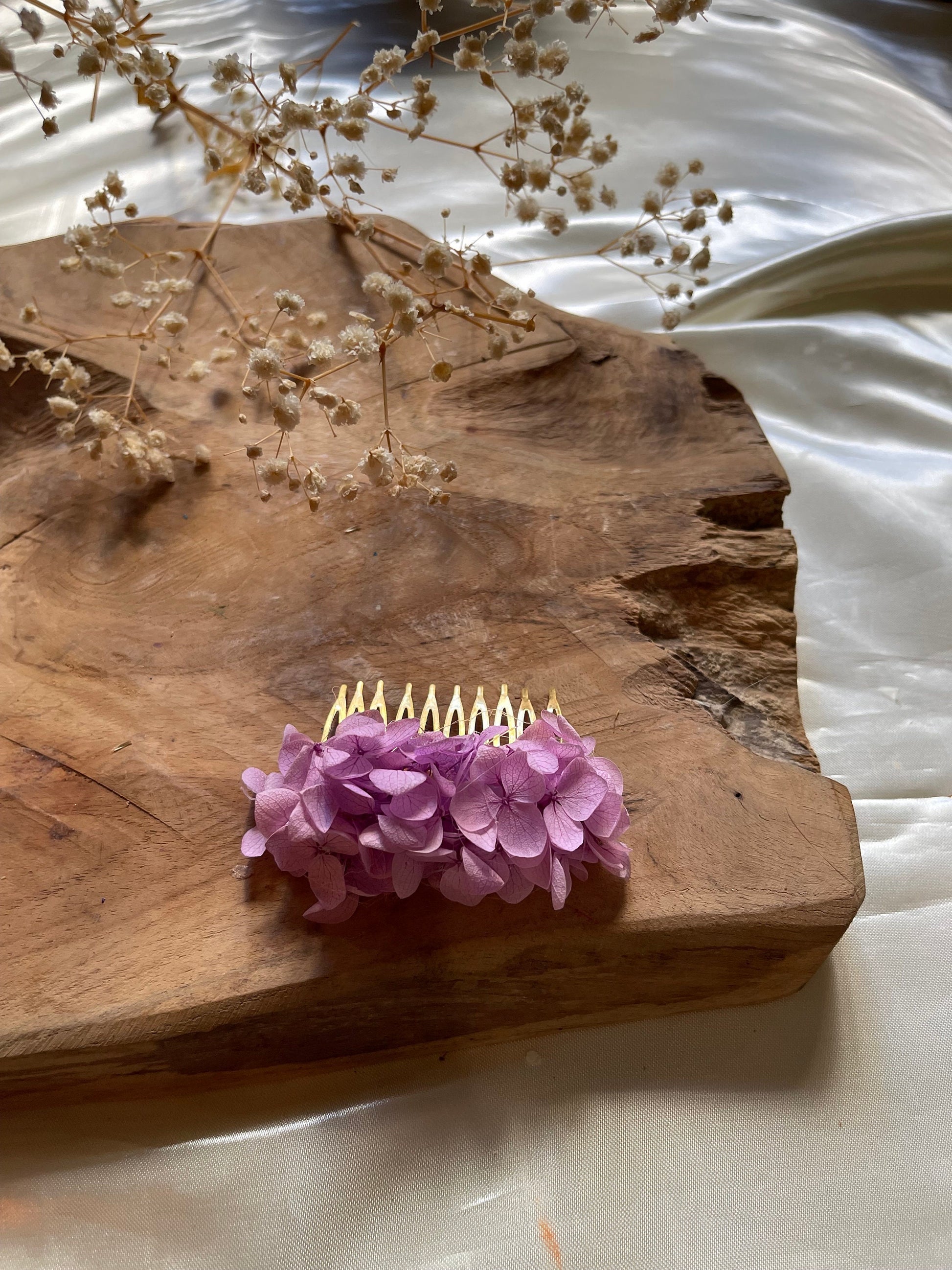 VIOLET hair comb preserved hortensia , bridal accessories, wedding accessories DYI