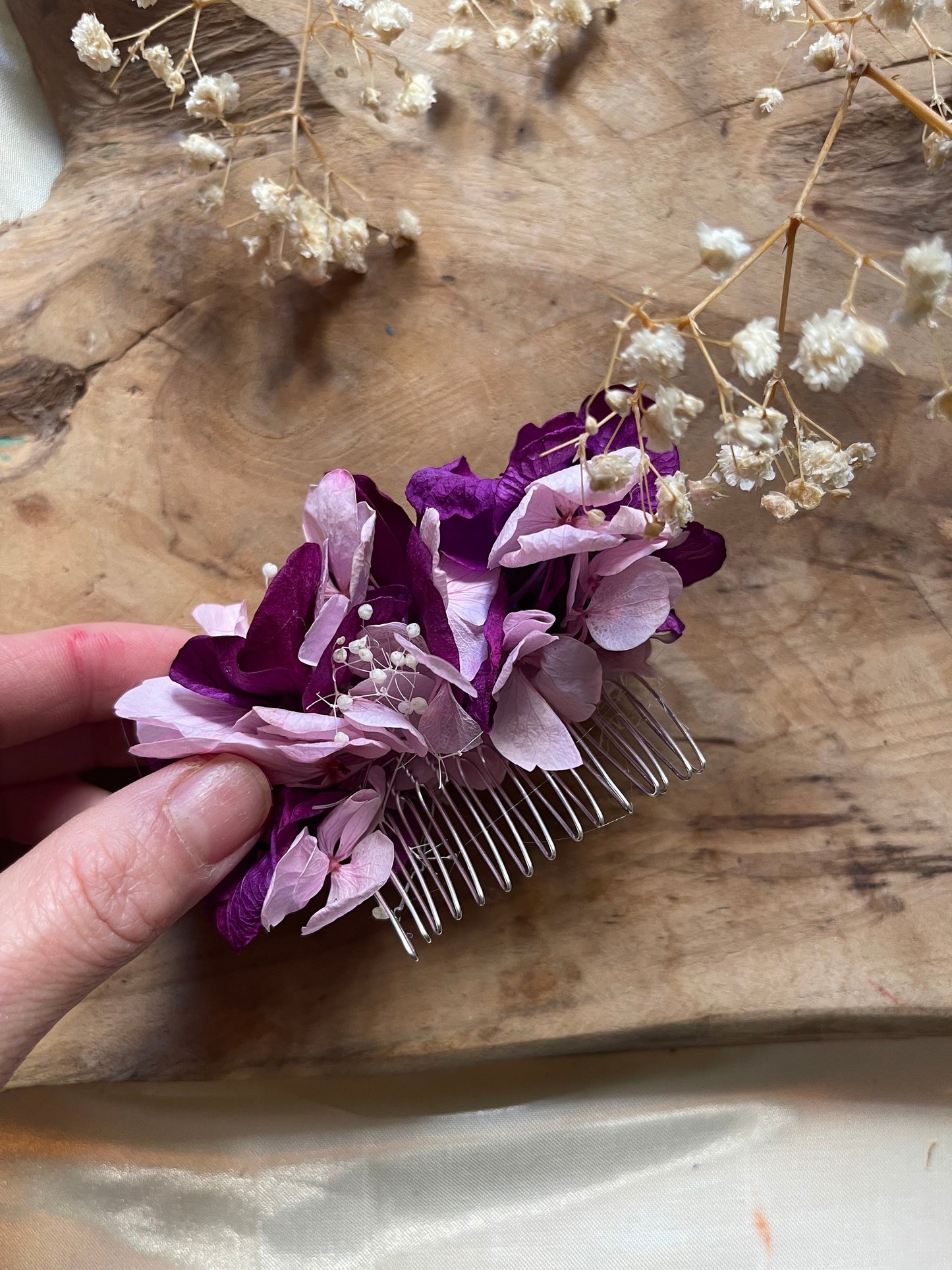 KIMBERLY hair comb preserved hortensia , bridal accessories, wedding accessories DYI