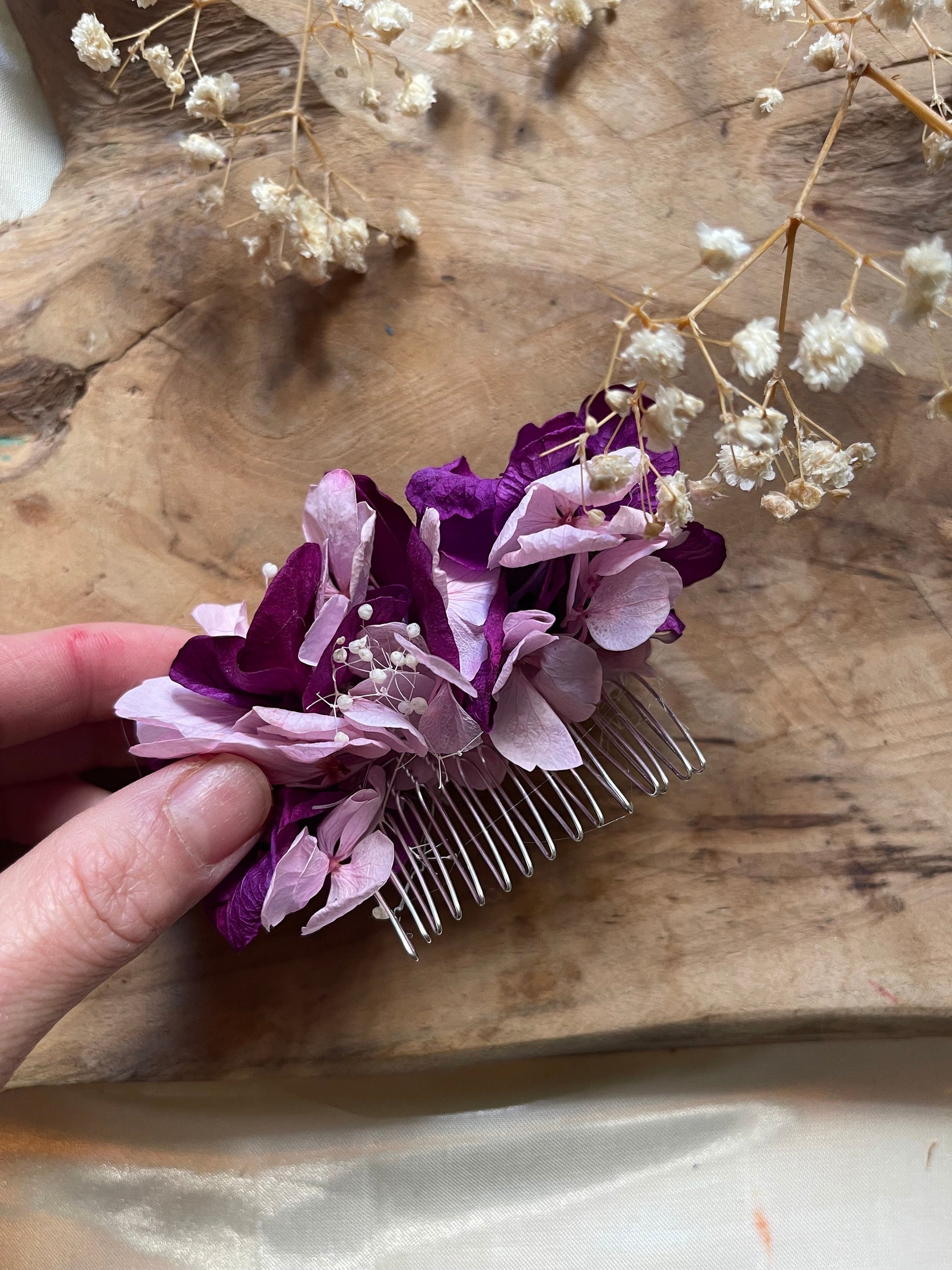 KIMBERLY hair comb preserved hortensia , bridal accessories, wedding accessories DYI