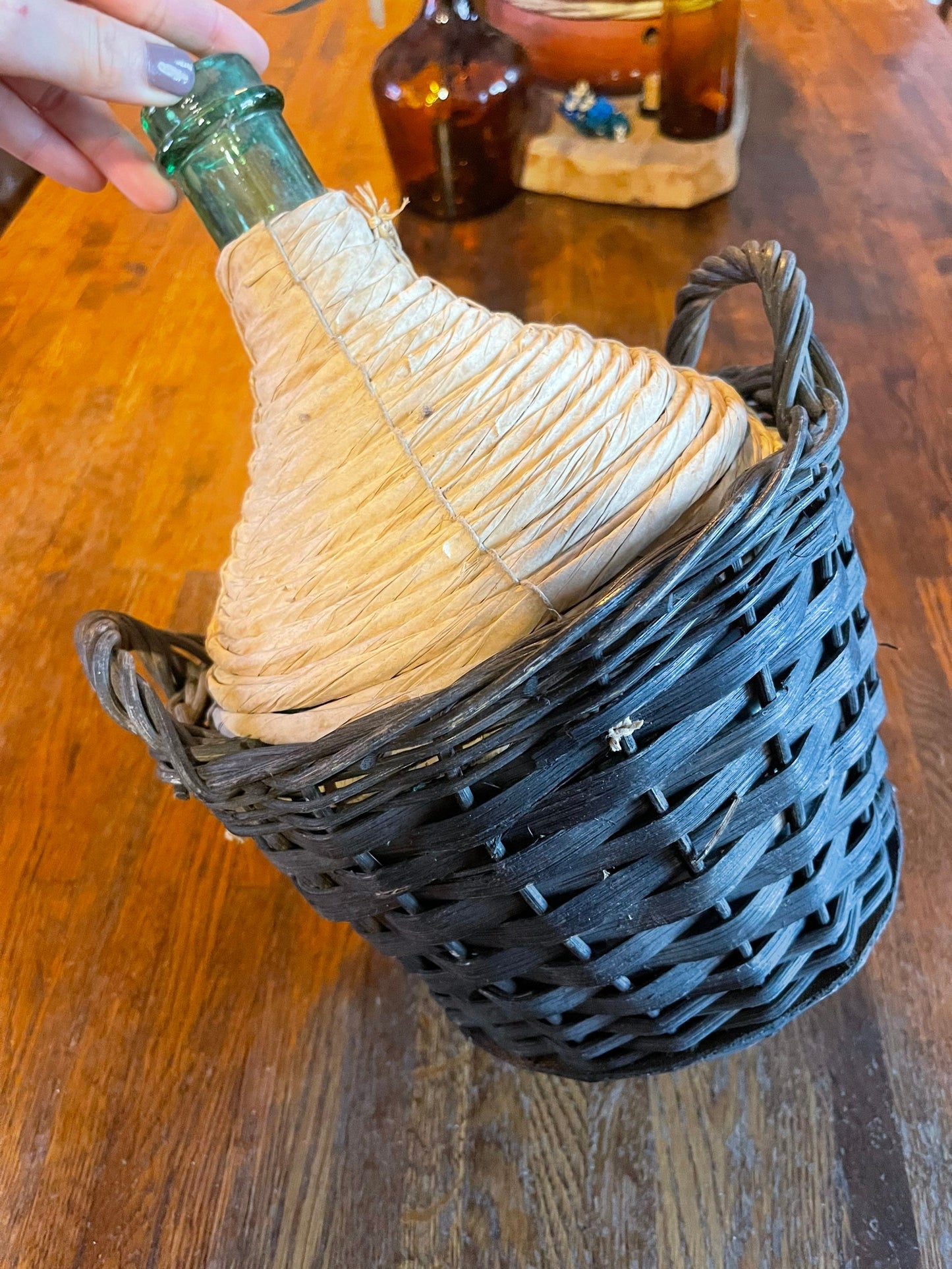 Ancien Dame Jeanne with orgininal wicker 5L de 1960s, vintage french vase