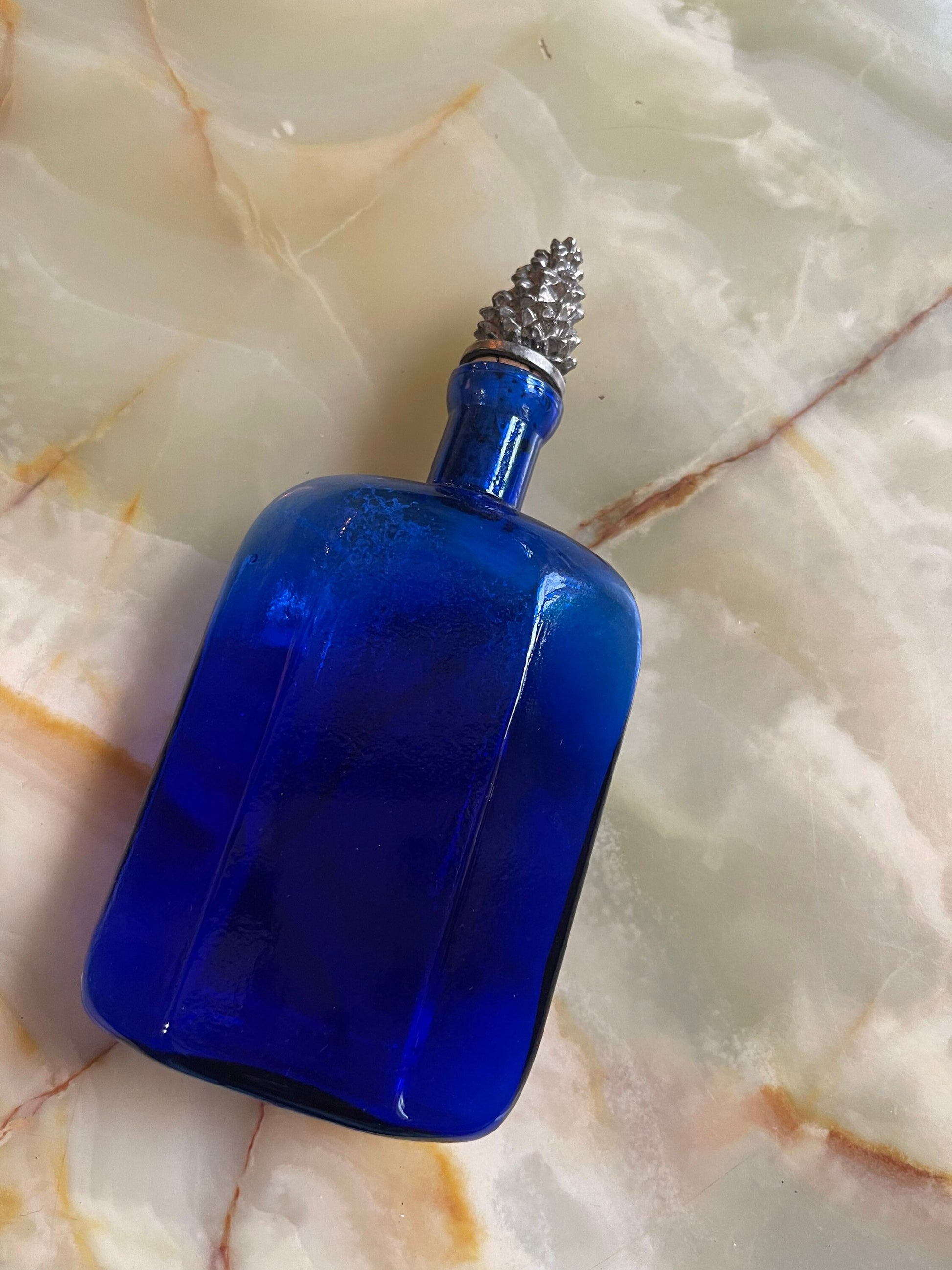 Ancien Empoli Italy blue cobalt Art Glass Bottle 1960s